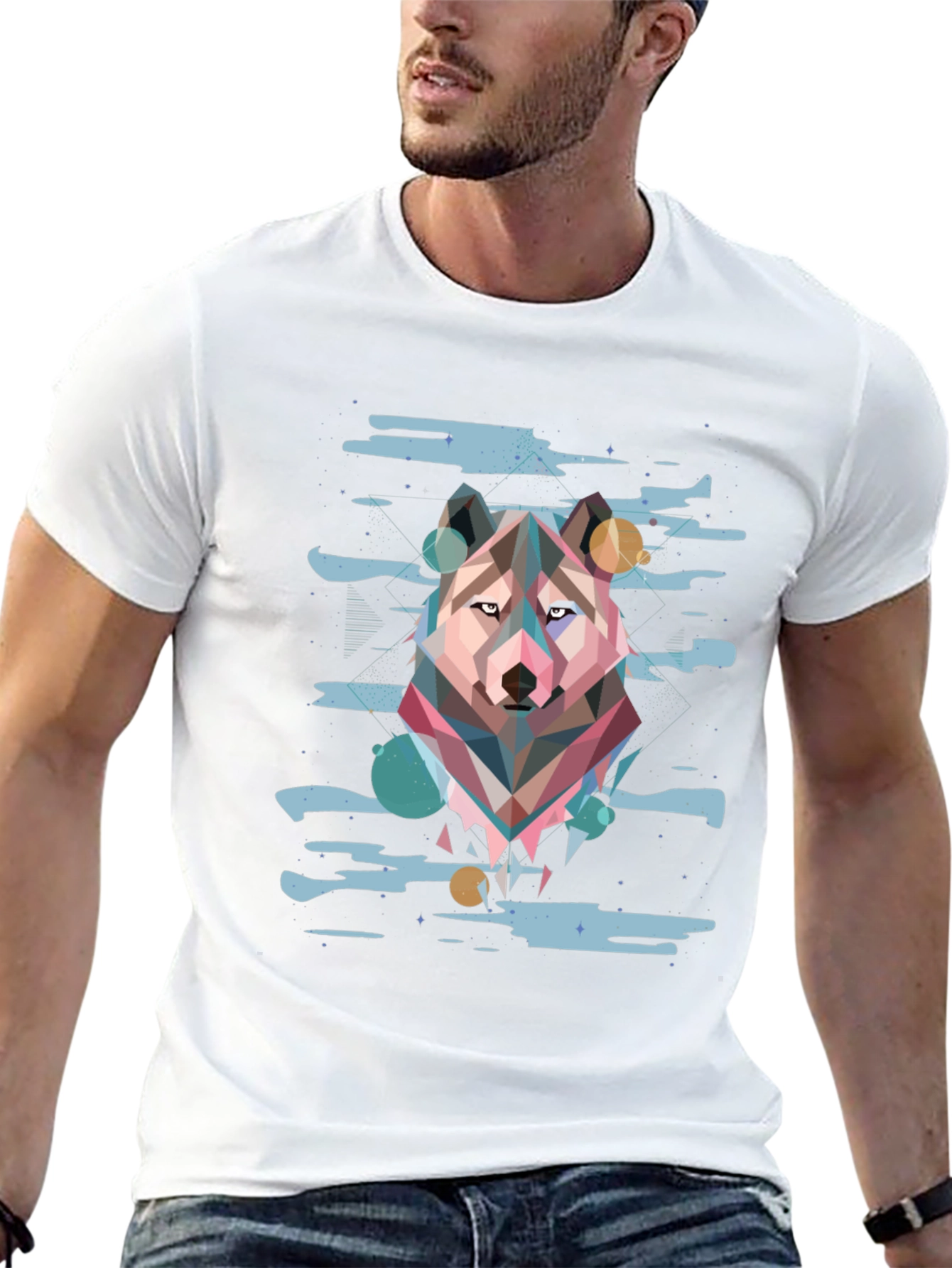 Camiseta Hombre Diseño Lobo Geométrico Abstracto