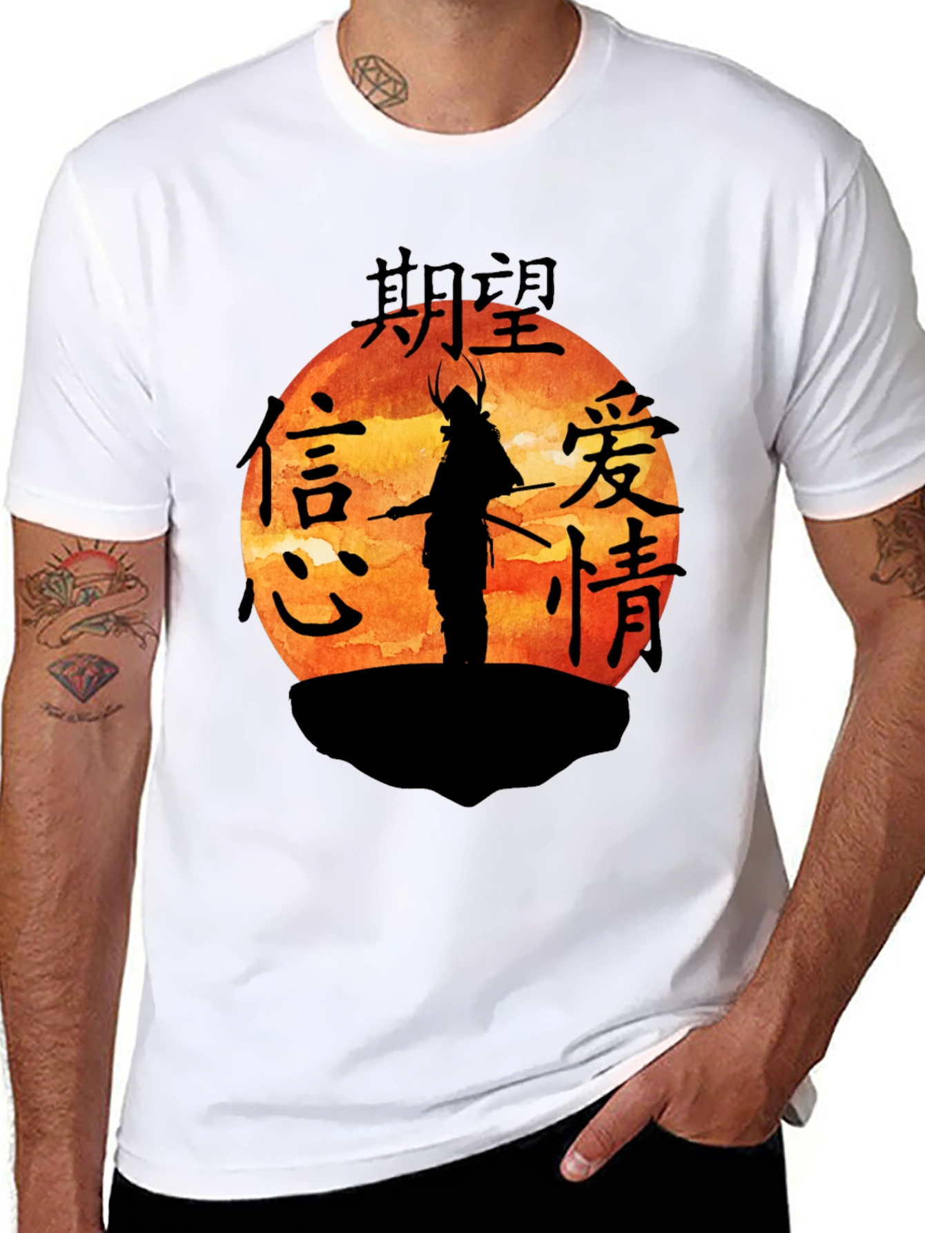 Camiseta Hombre Samurai Atardecer Japonés