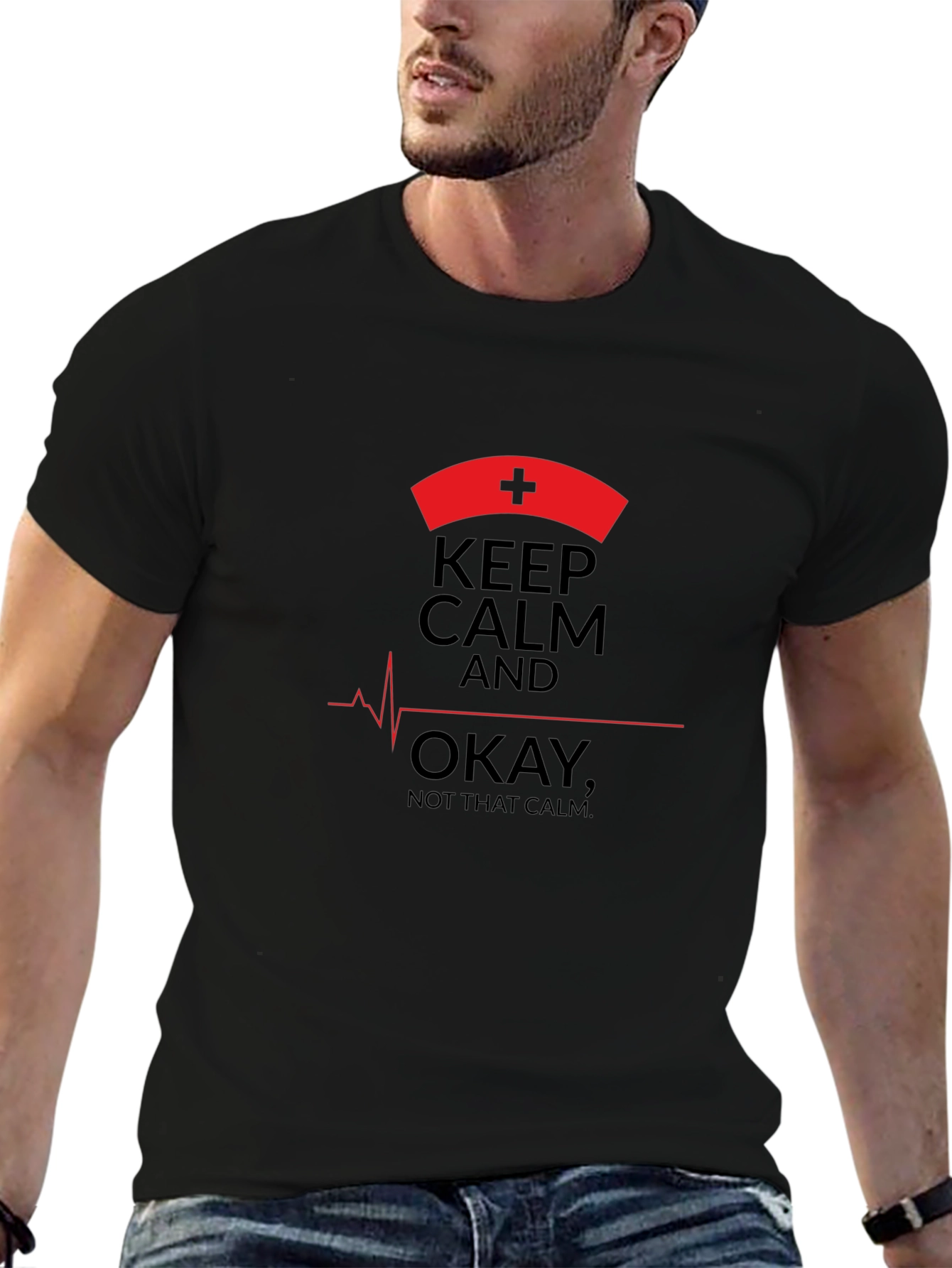 Camiseta Negra Estampada Keep Calm Not That Calm