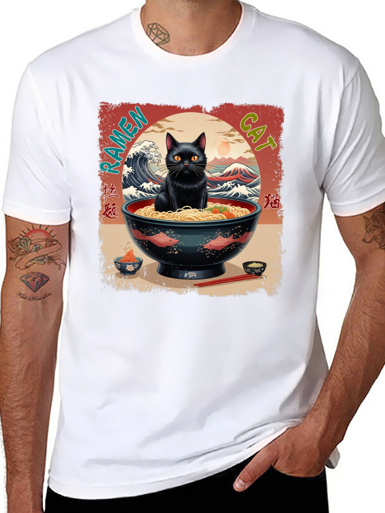 Camiseta Gato Ramen Japonés