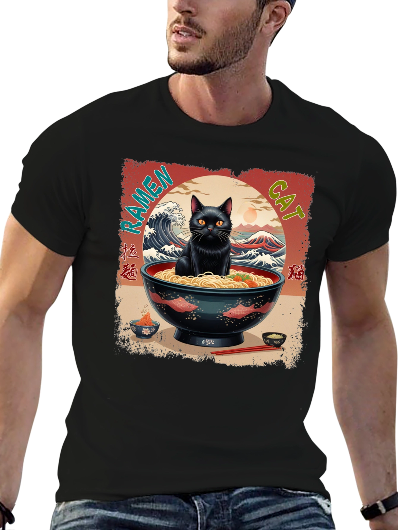Camiseta Gato Ramen Japonés