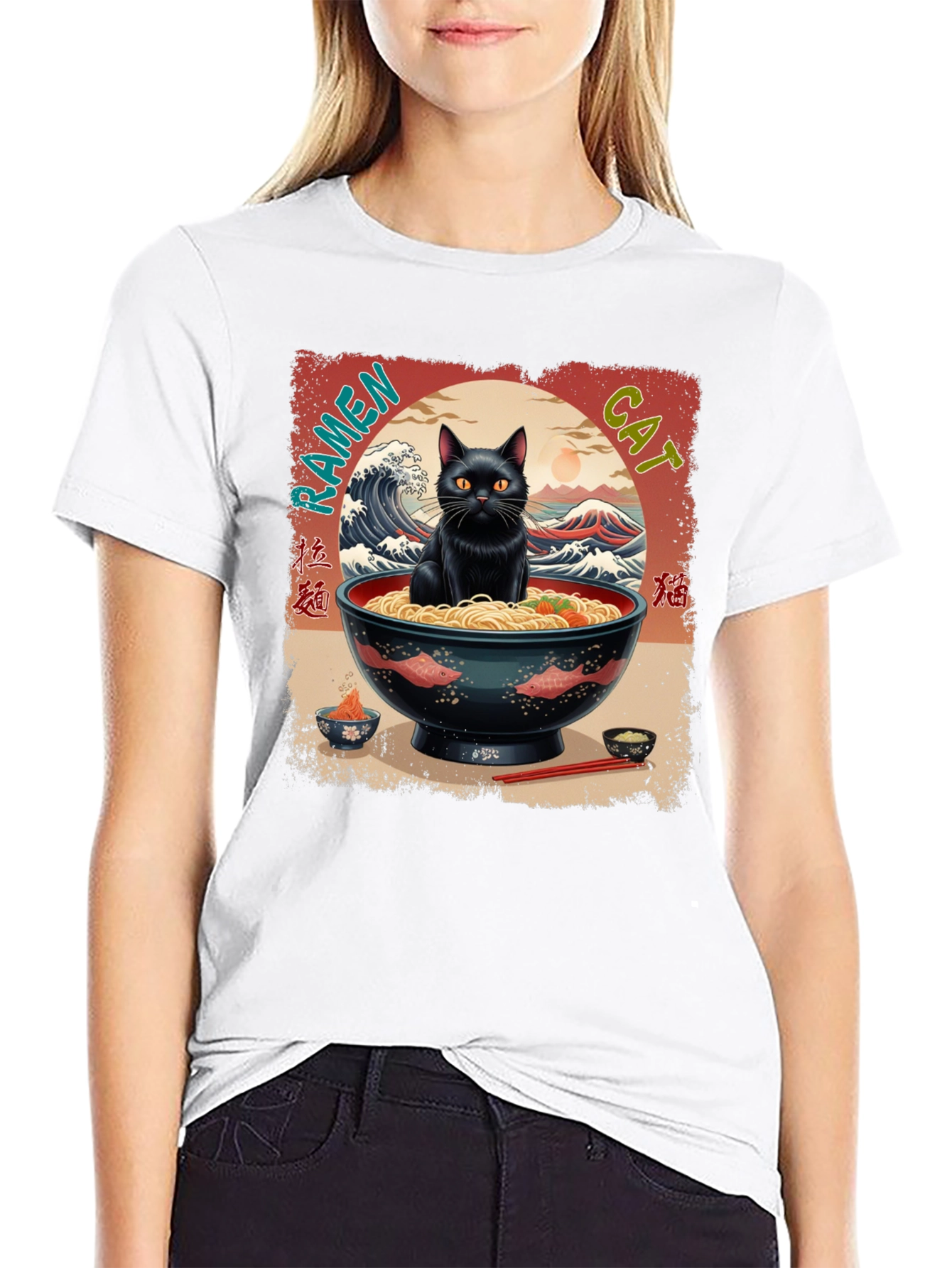 Camiseta Gato Ramen Japonés