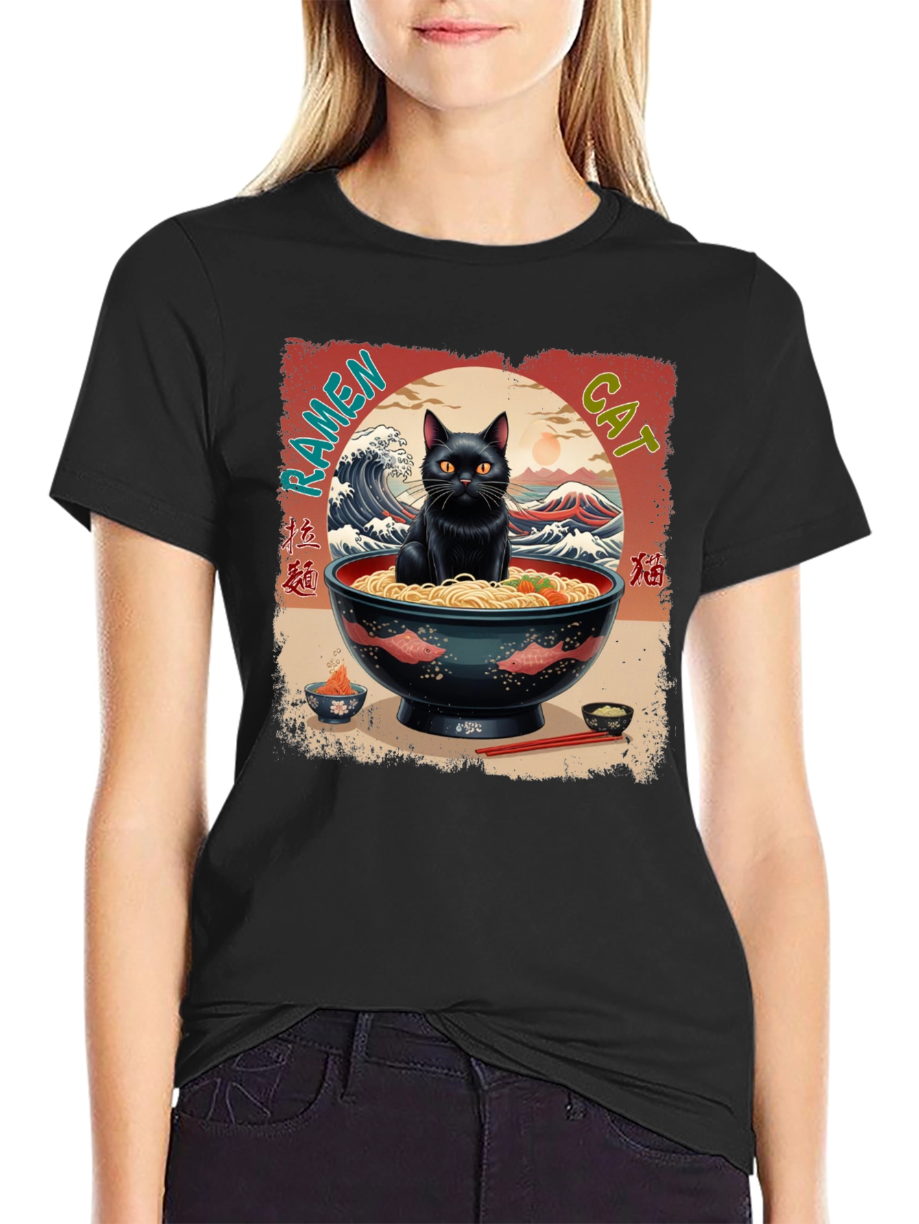 Camiseta Gato Ramen Japonés