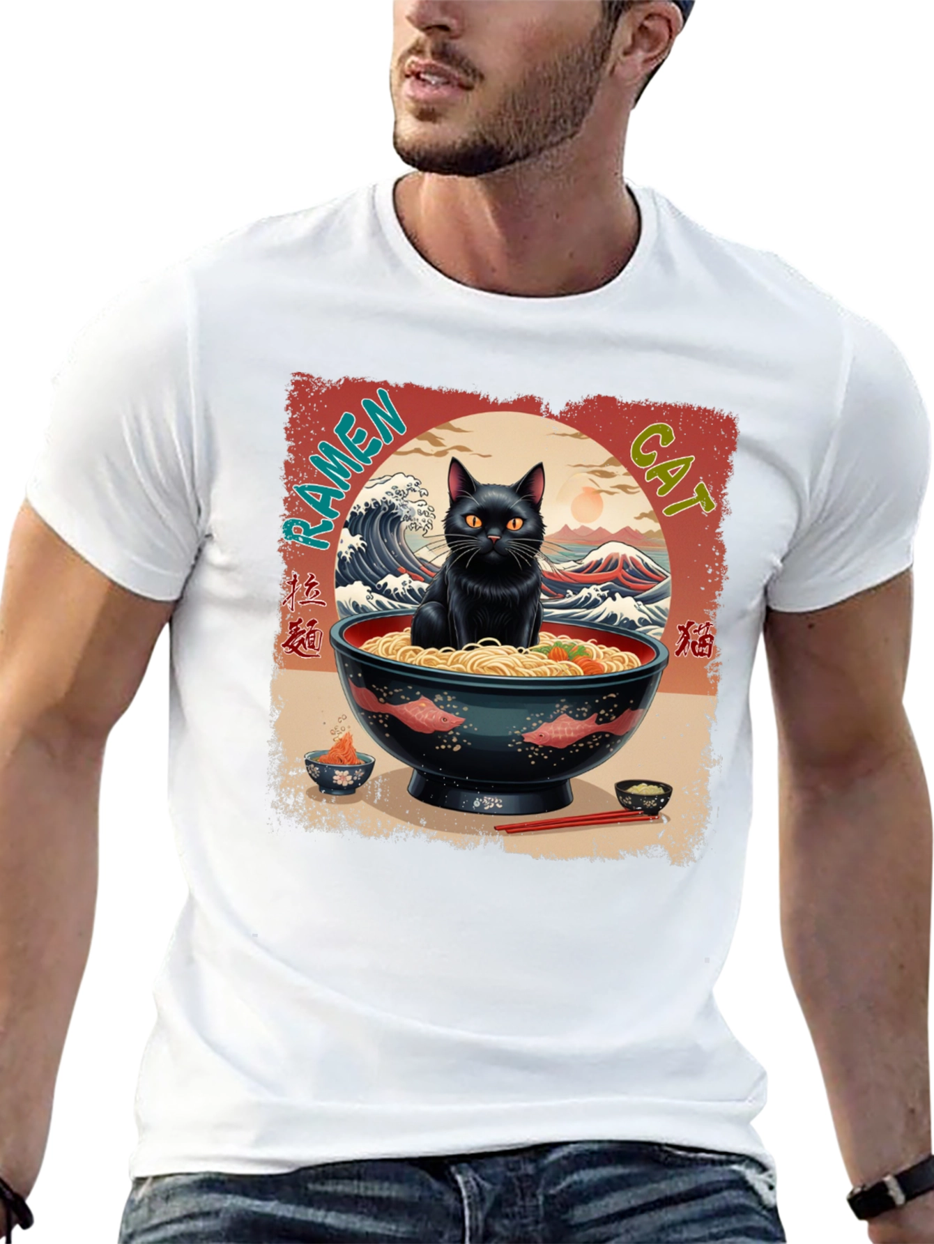 Camiseta Gato Ramen Japonés