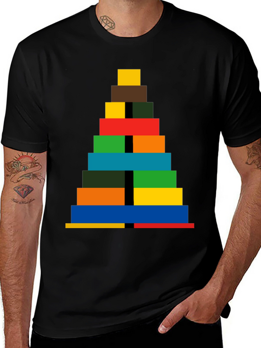 Camiseta Negra con Diseño de Bloques Geométricos