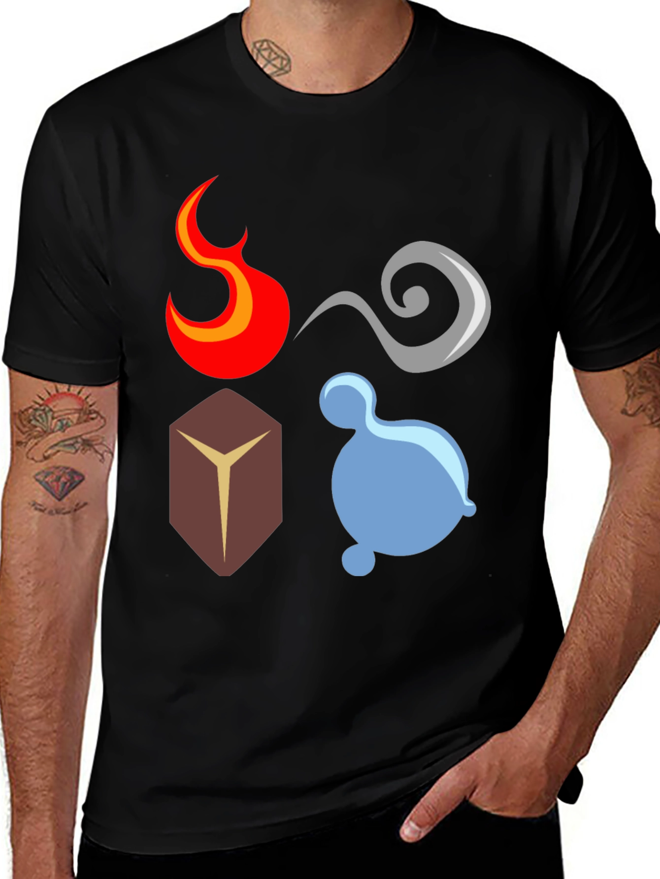 Camiseta Elementos: Fuego Aire Tierra Agua - Diseño Único