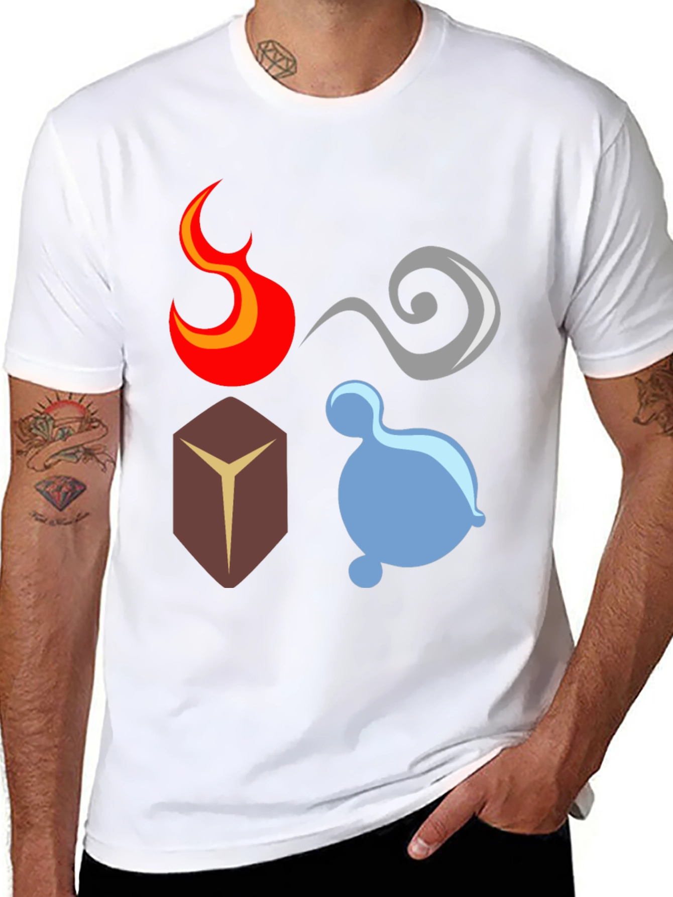 Camiseta Elementos: Fuego Aire Tierra Agua - Diseño Único