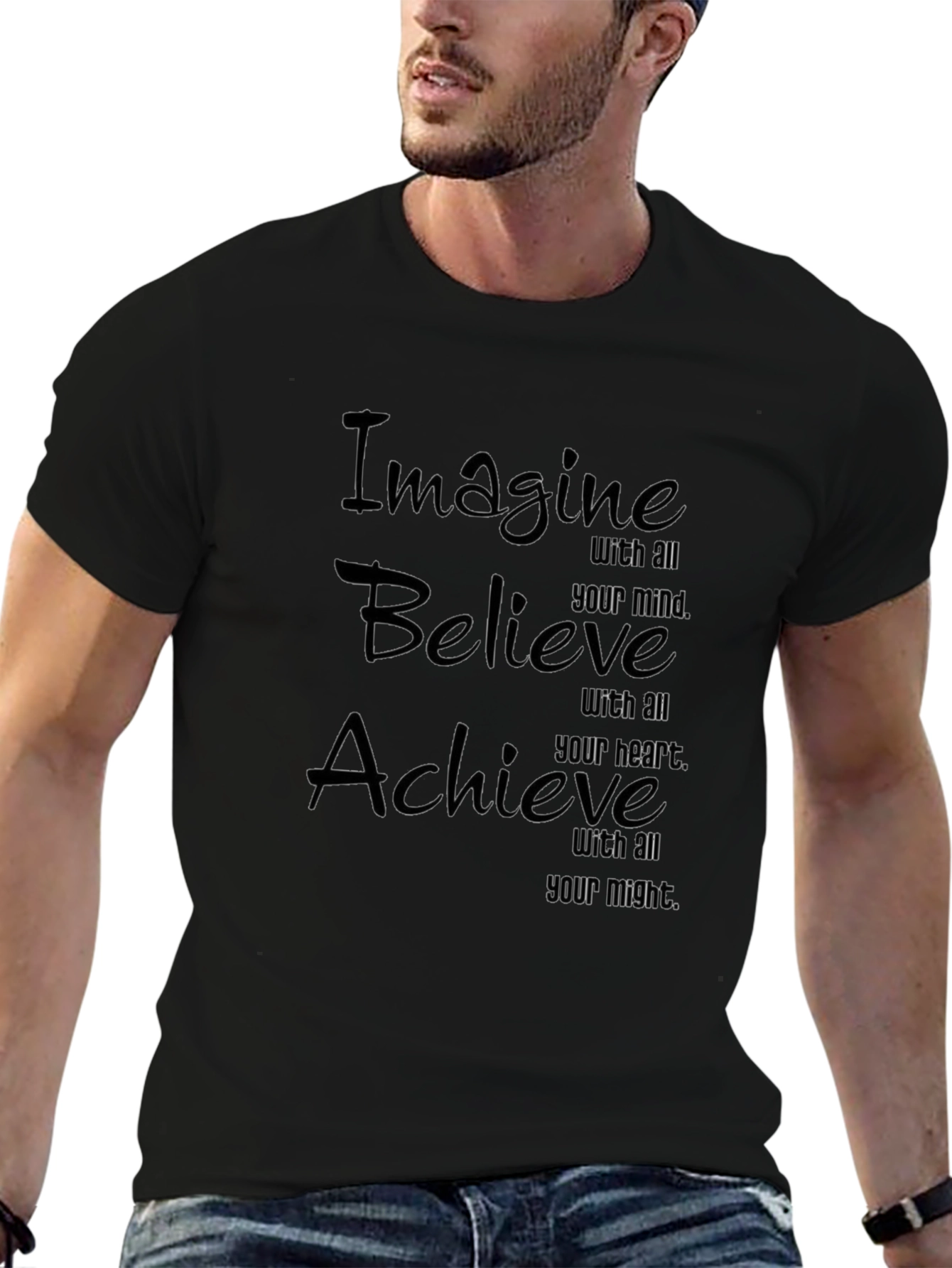 Camiseta Negra: Imagine Cree Logre