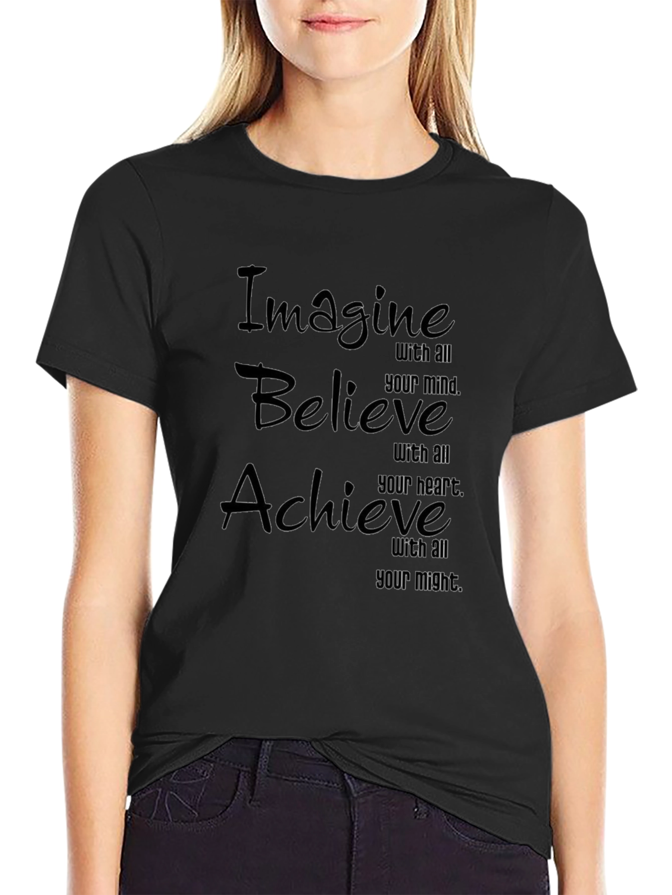 Camiseta Negra: Imagine Cree Logre