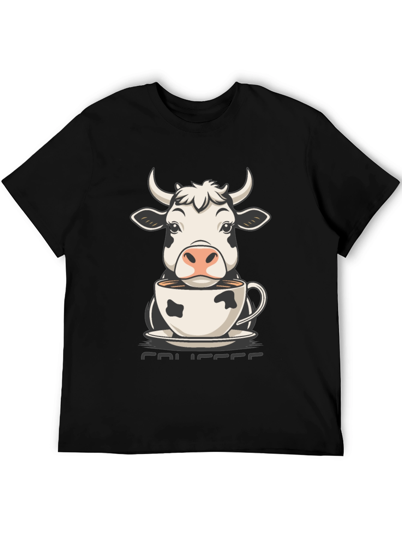 Camiseta Hombre Negra Diseño Vaca Café