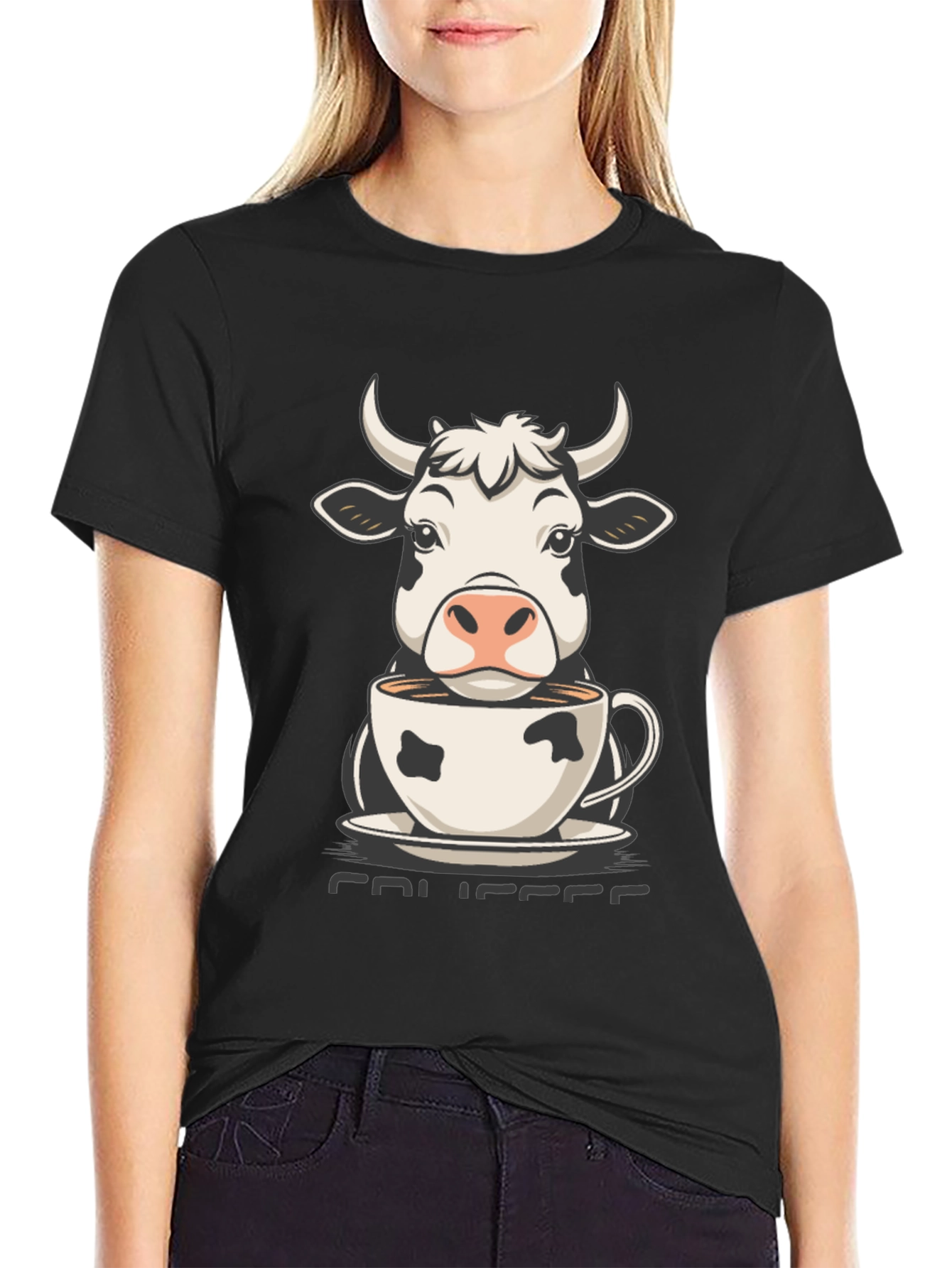 Camiseta Hombre Negra Diseño Vaca Café
