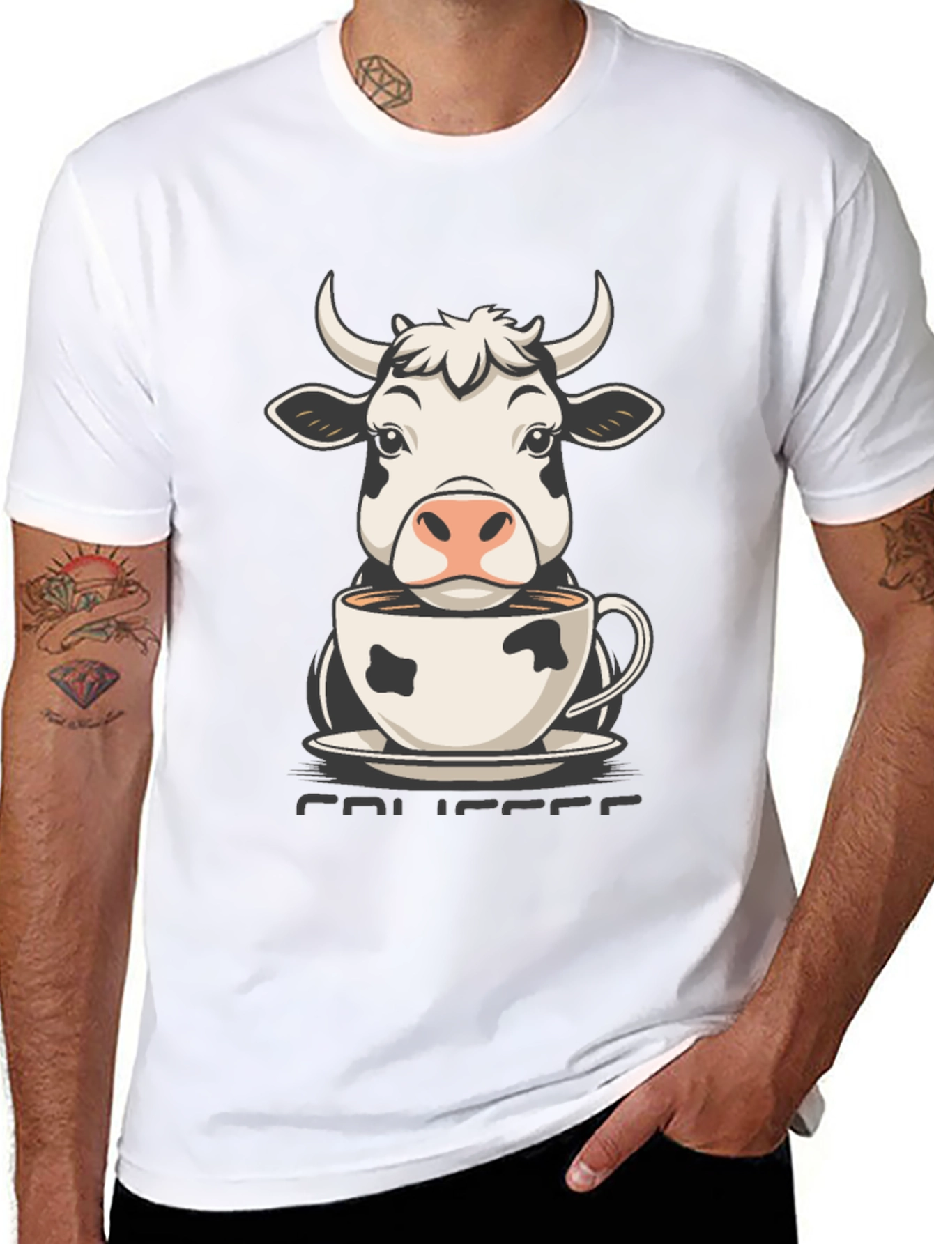 Camiseta Hombre Negra Diseño Vaca Café