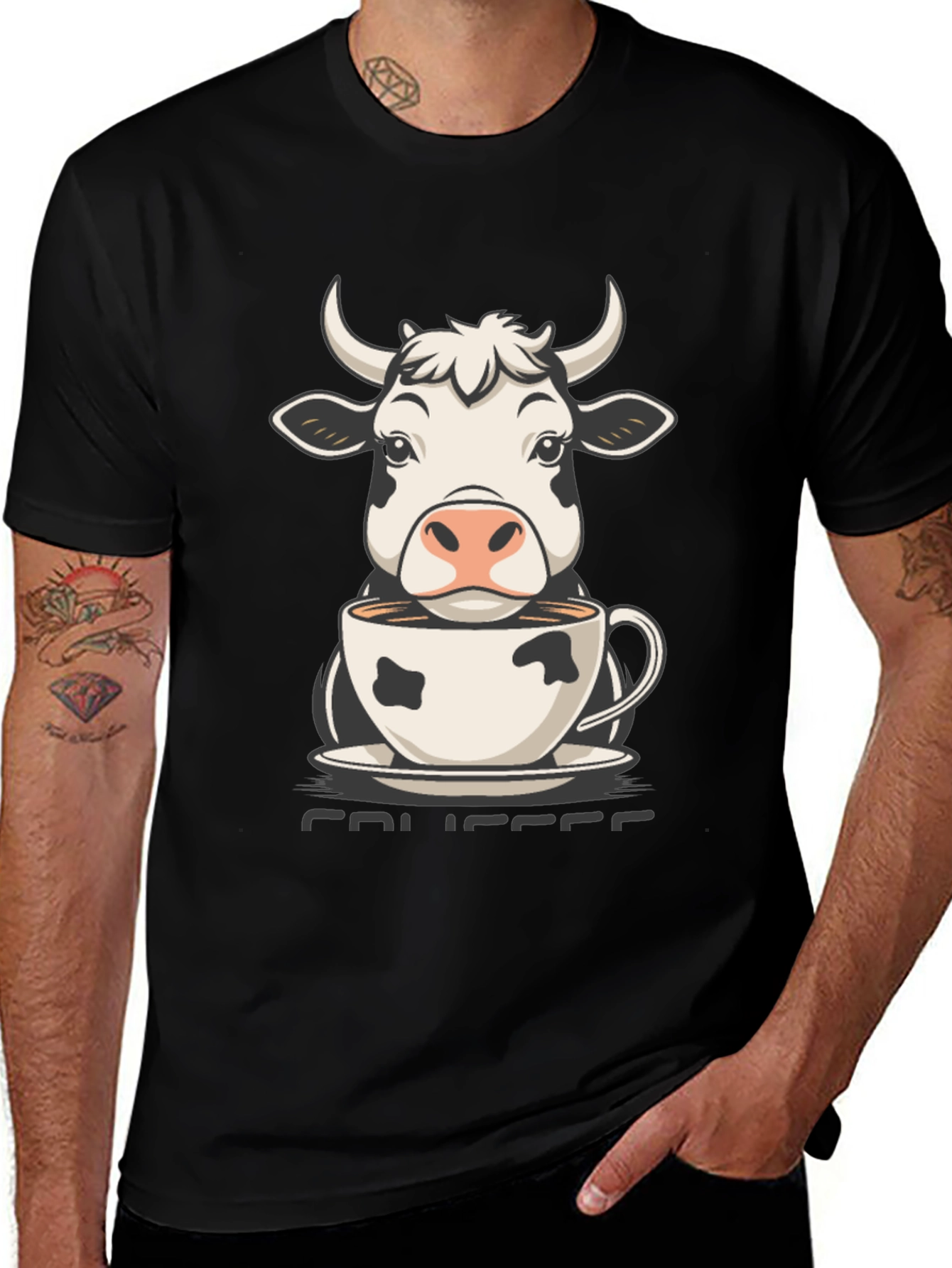 Camiseta Hombre Negra Diseño Vaca Café