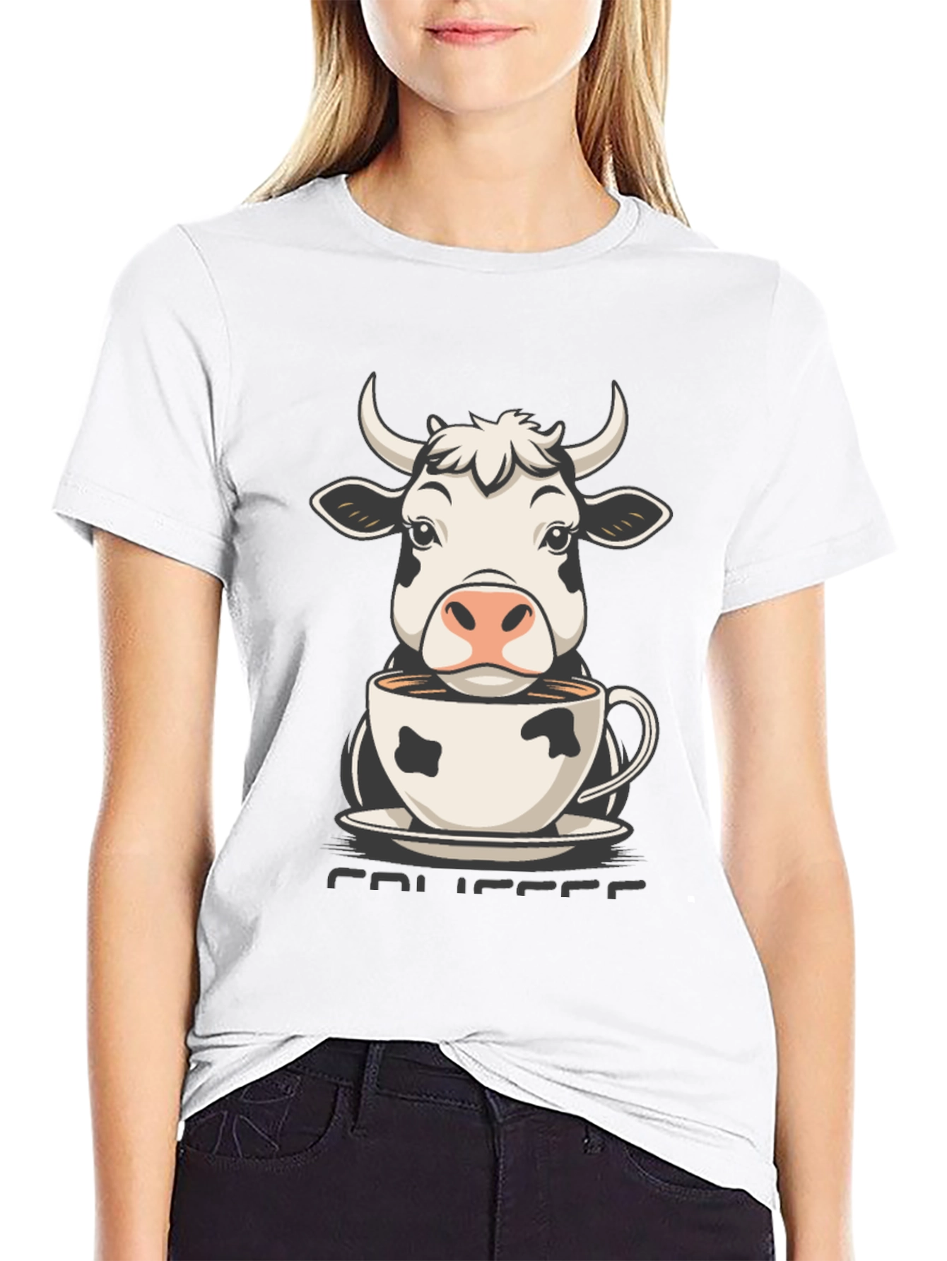 Camiseta Hombre Negra Diseño Vaca Café