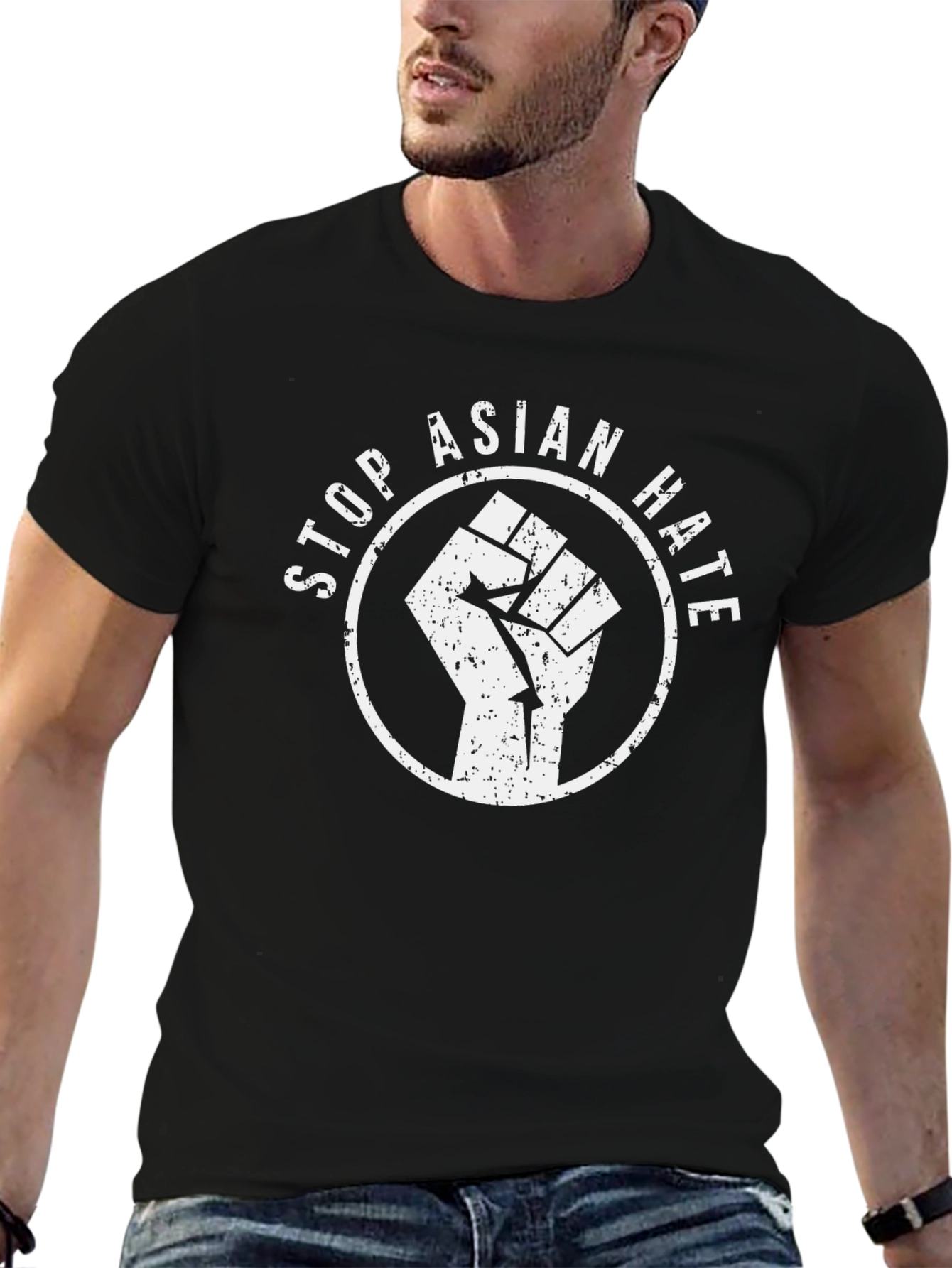 Camiseta Negra Stop Asian Hate Con Puño Alzado