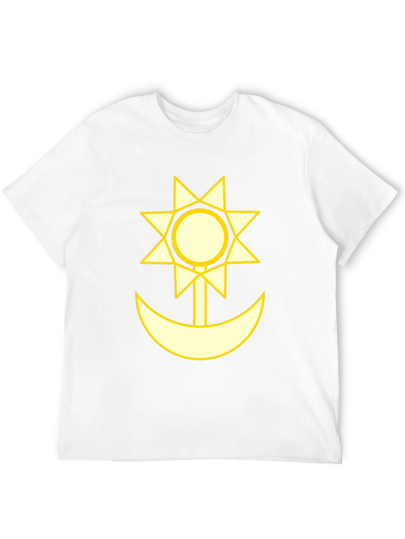 Camiseta Negra con Diseño Sol y Luna Amarillo