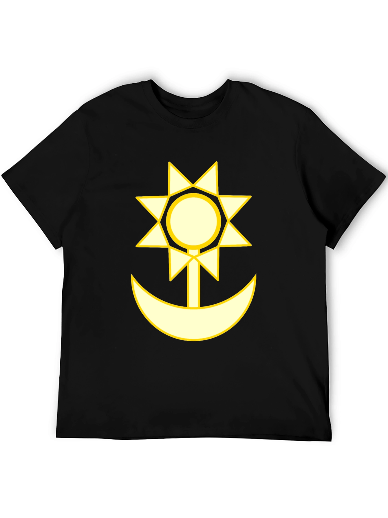 Camiseta Negra con Diseño Sol y Luna Amarillo