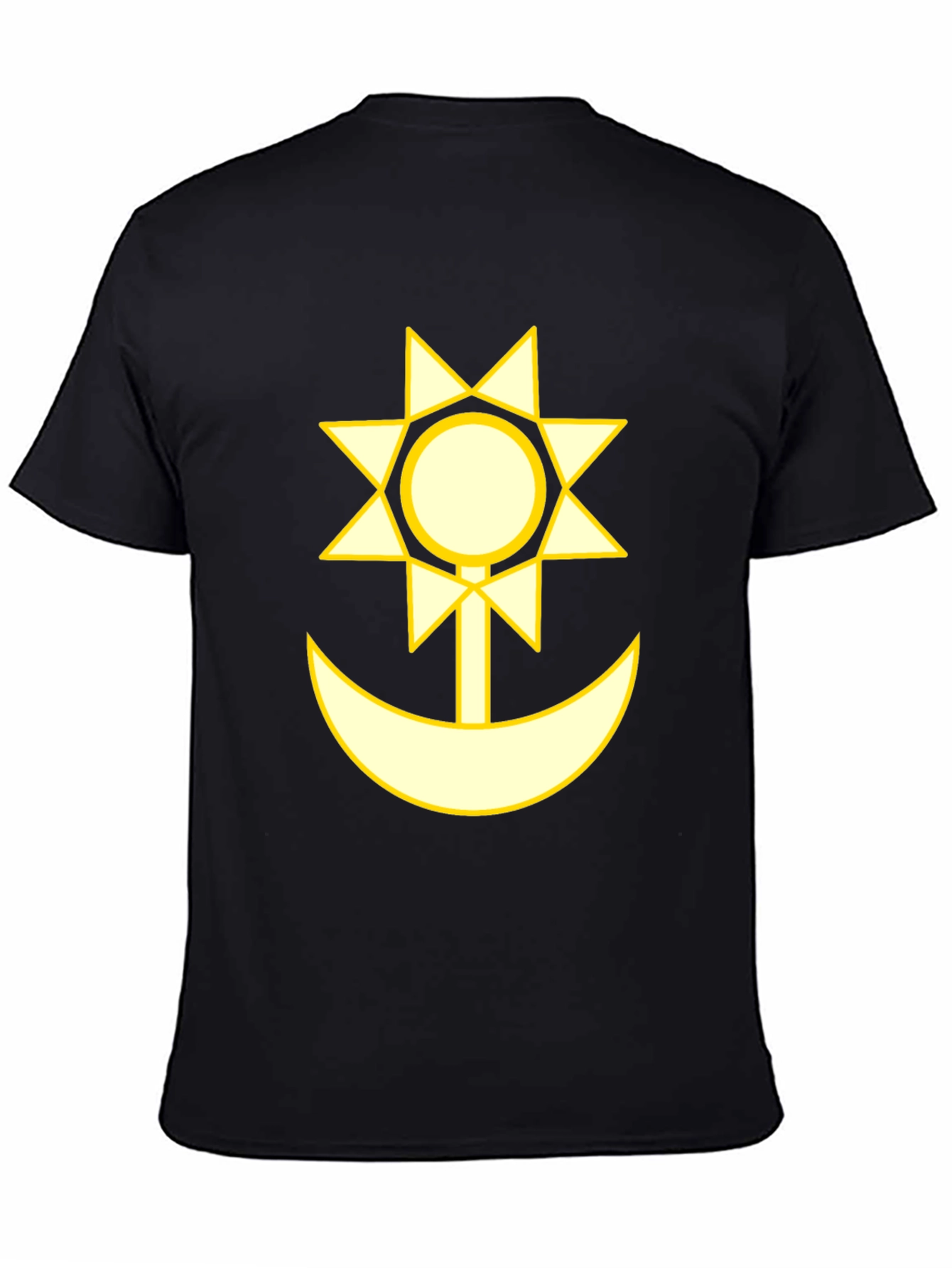 Camiseta Negra con Diseño Sol y Luna Amarillo