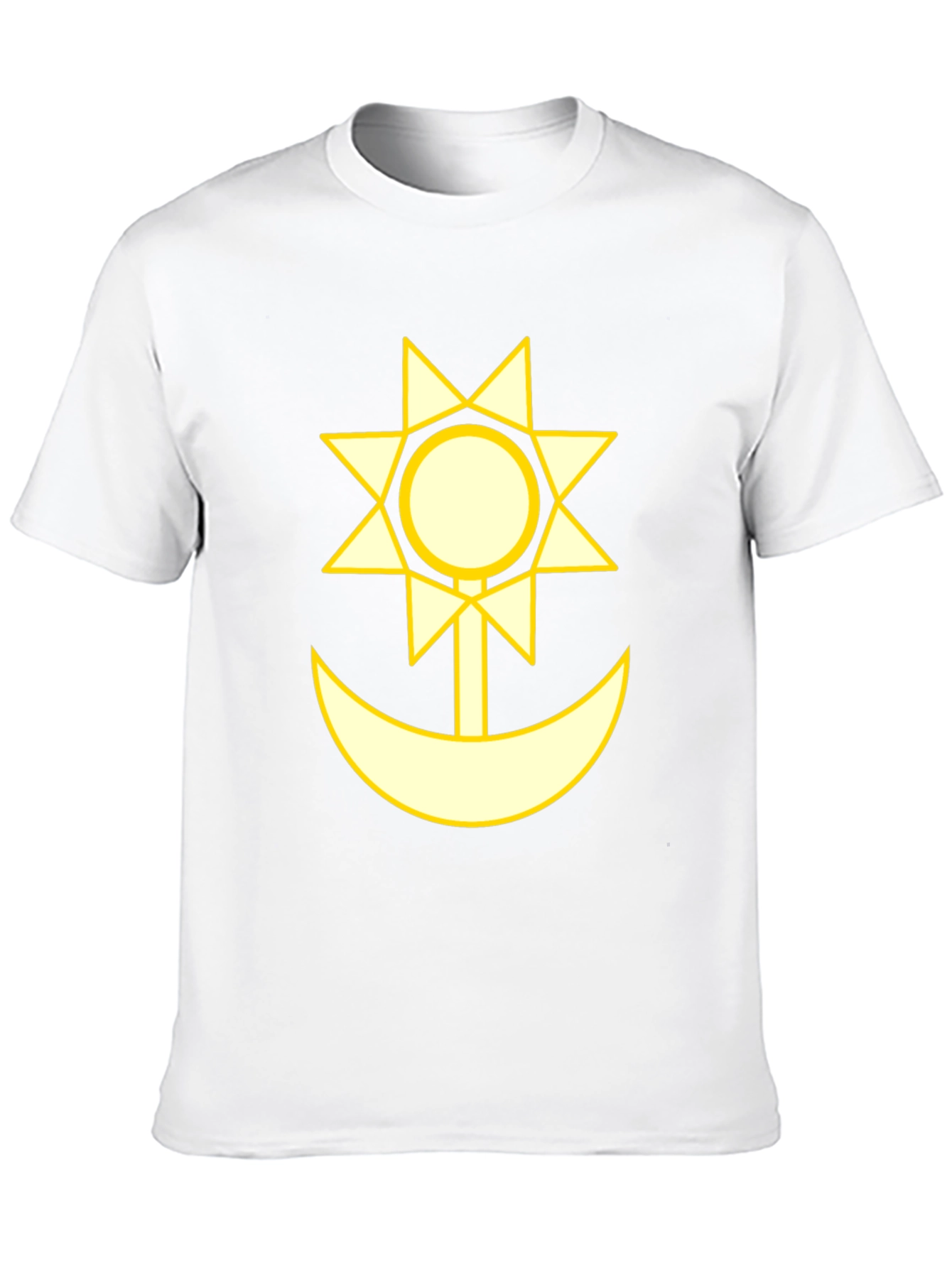 Camiseta Negra con Diseño Sol y Luna Amarillo