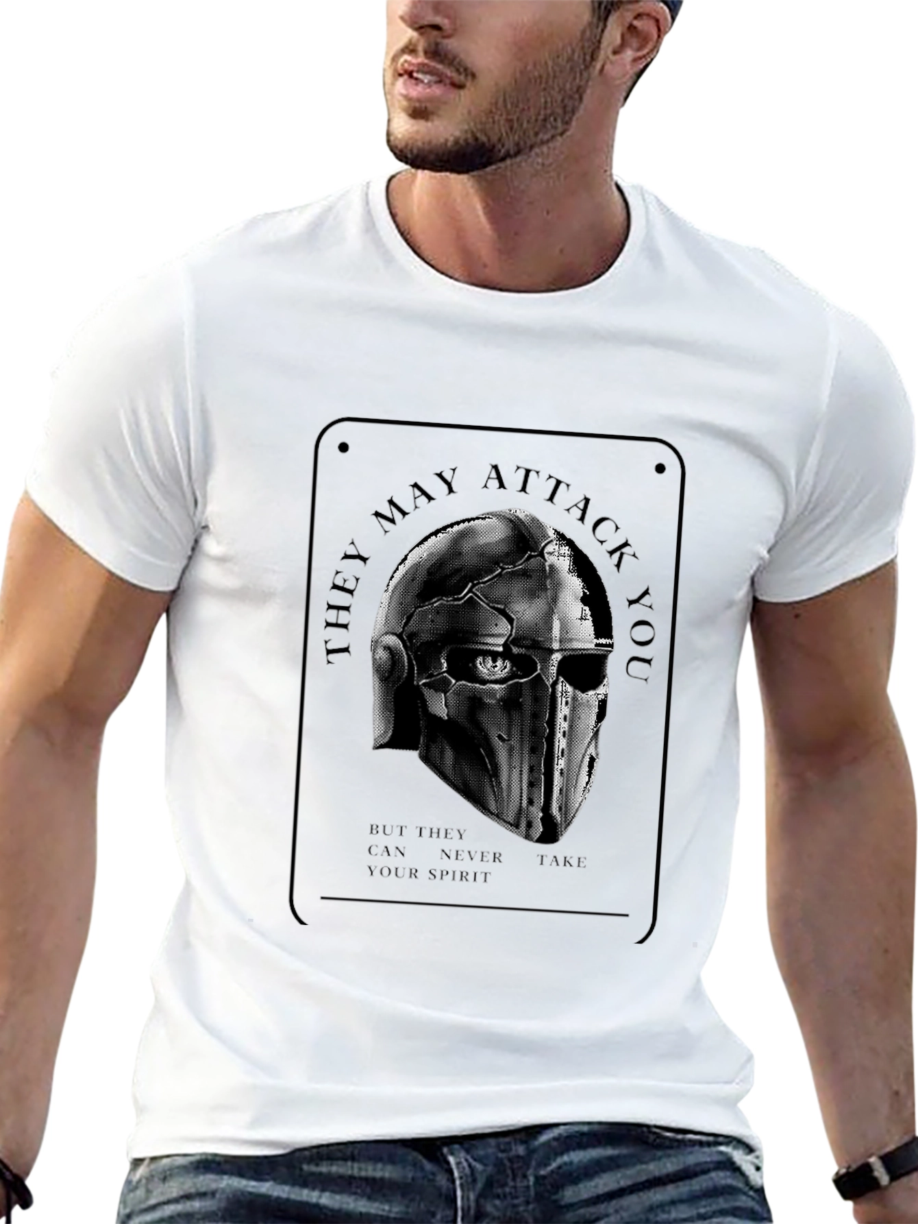 Camiseta Hombre Negra con Diseño Guerrero