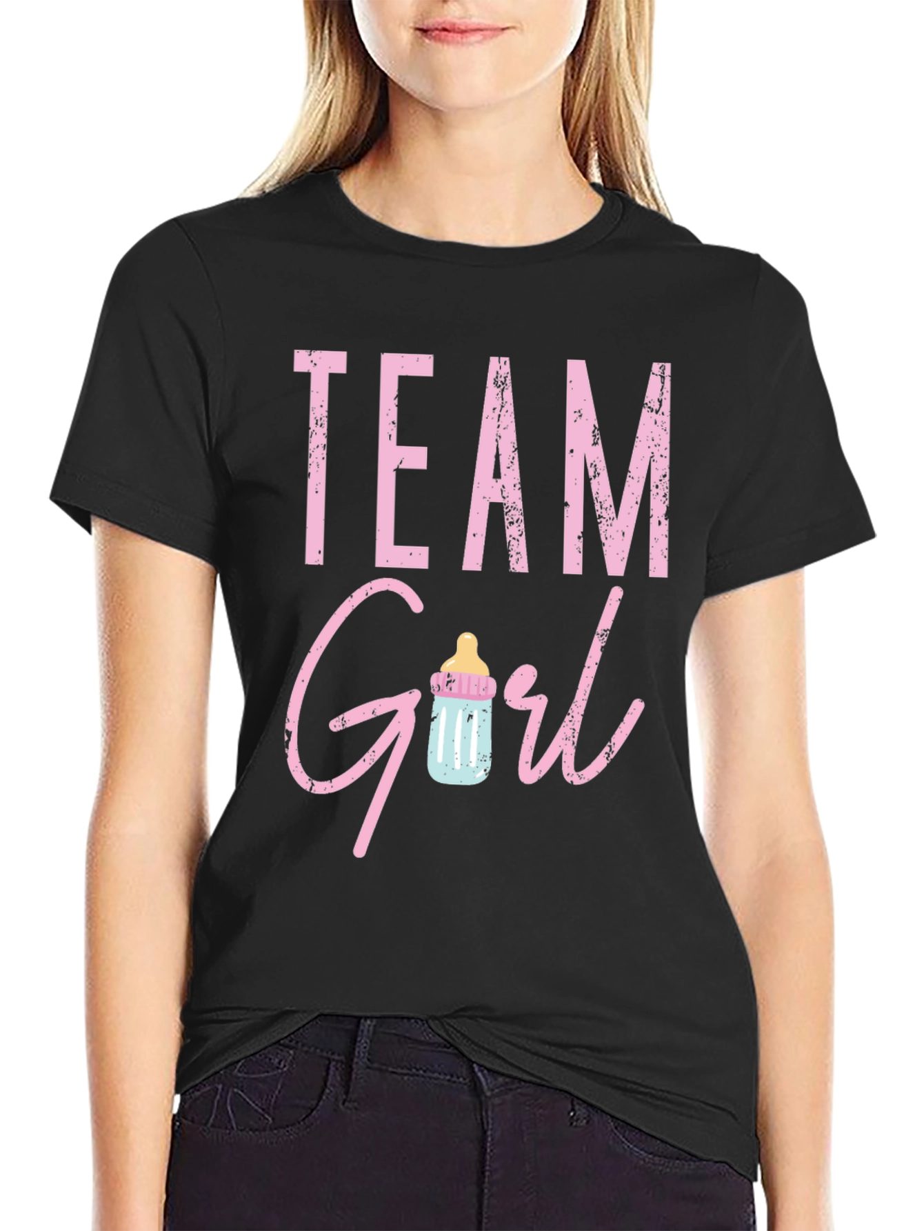 Camiseta Negra Team Girl Baby Shower