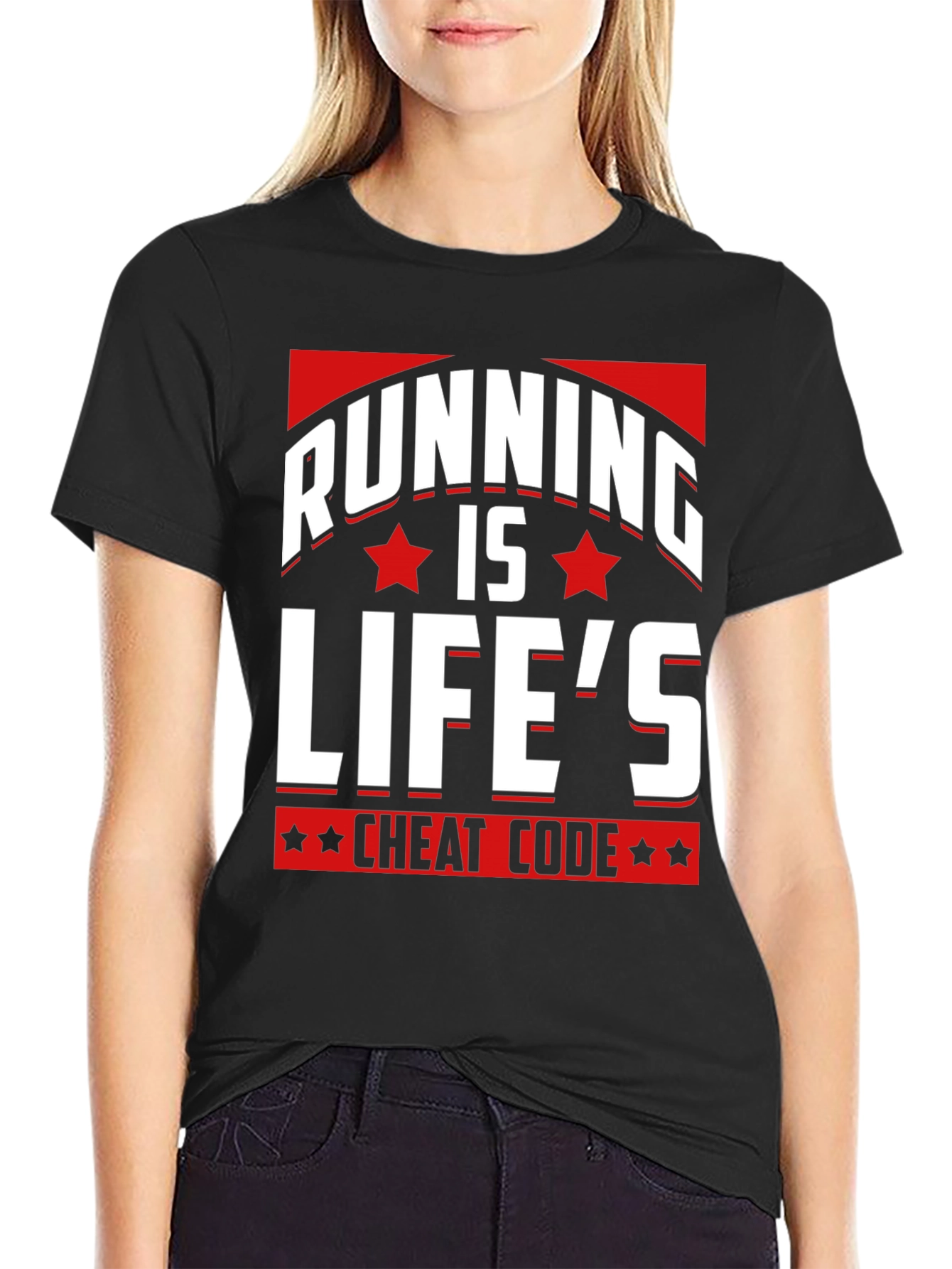 Camiseta Negra Running is Lifes Cheat Code