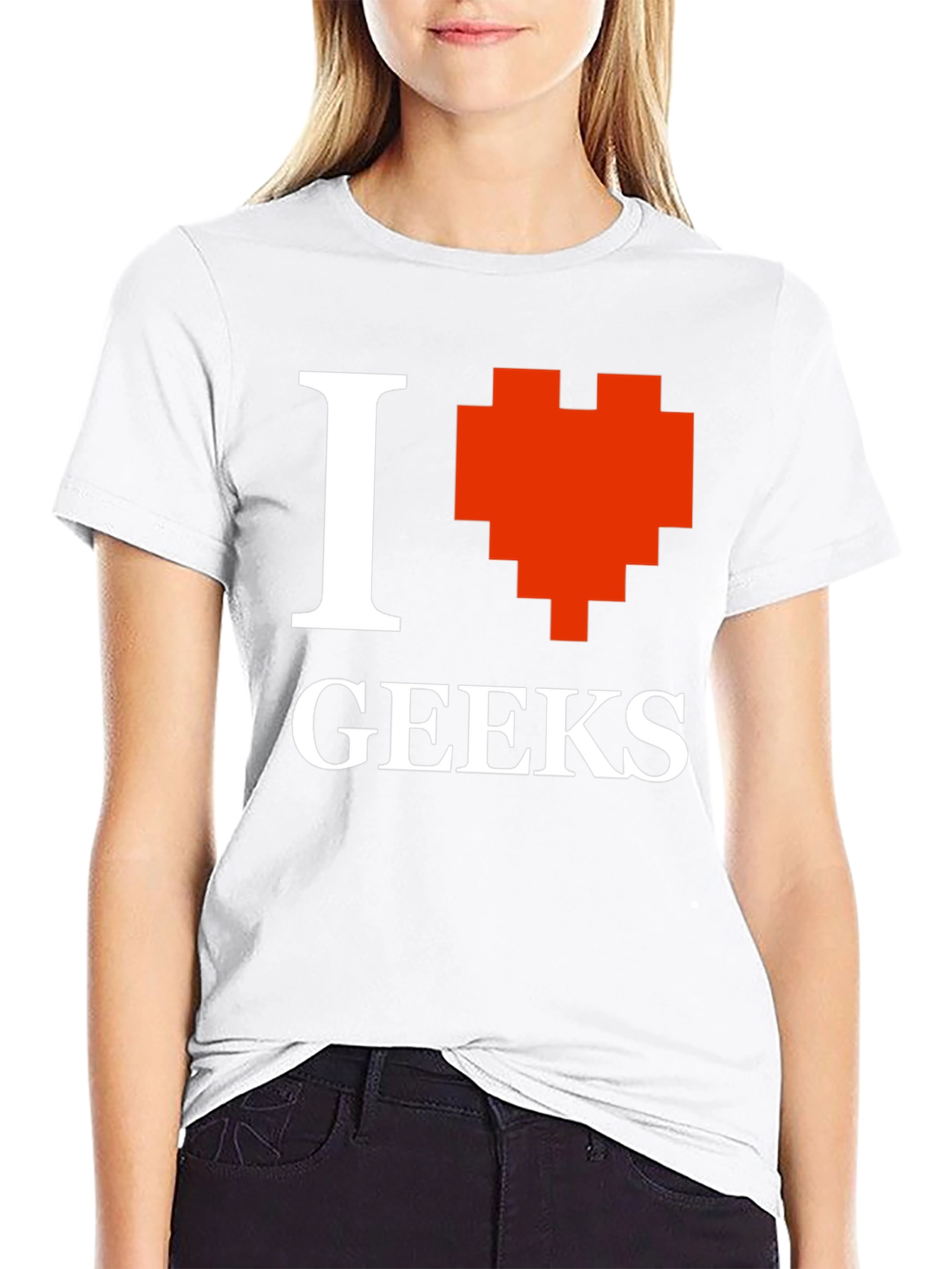Camiseta Negra Amo a los Geeks Estilo Pixel Art