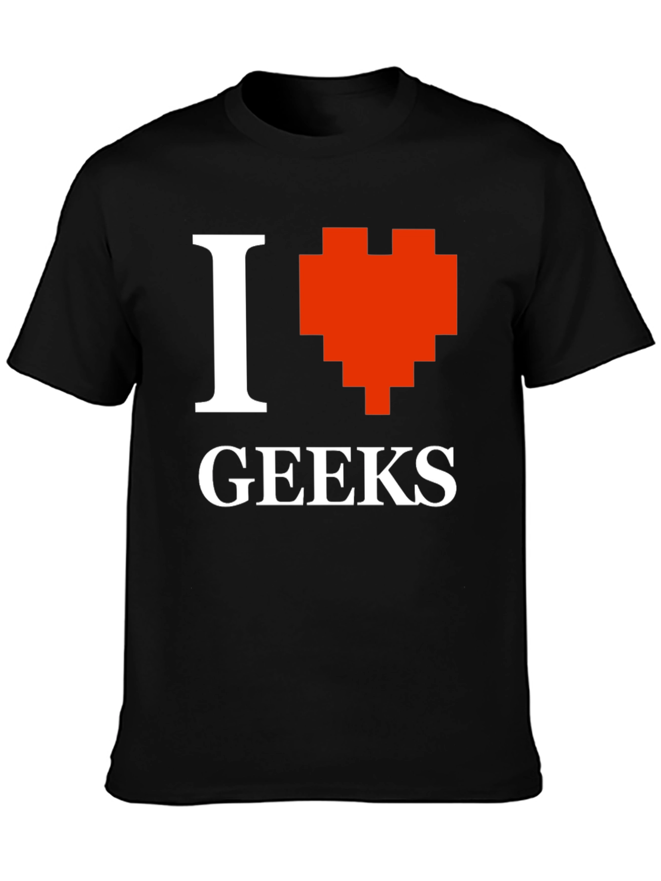 Camiseta Negra Amo a los Geeks Estilo Pixel Art