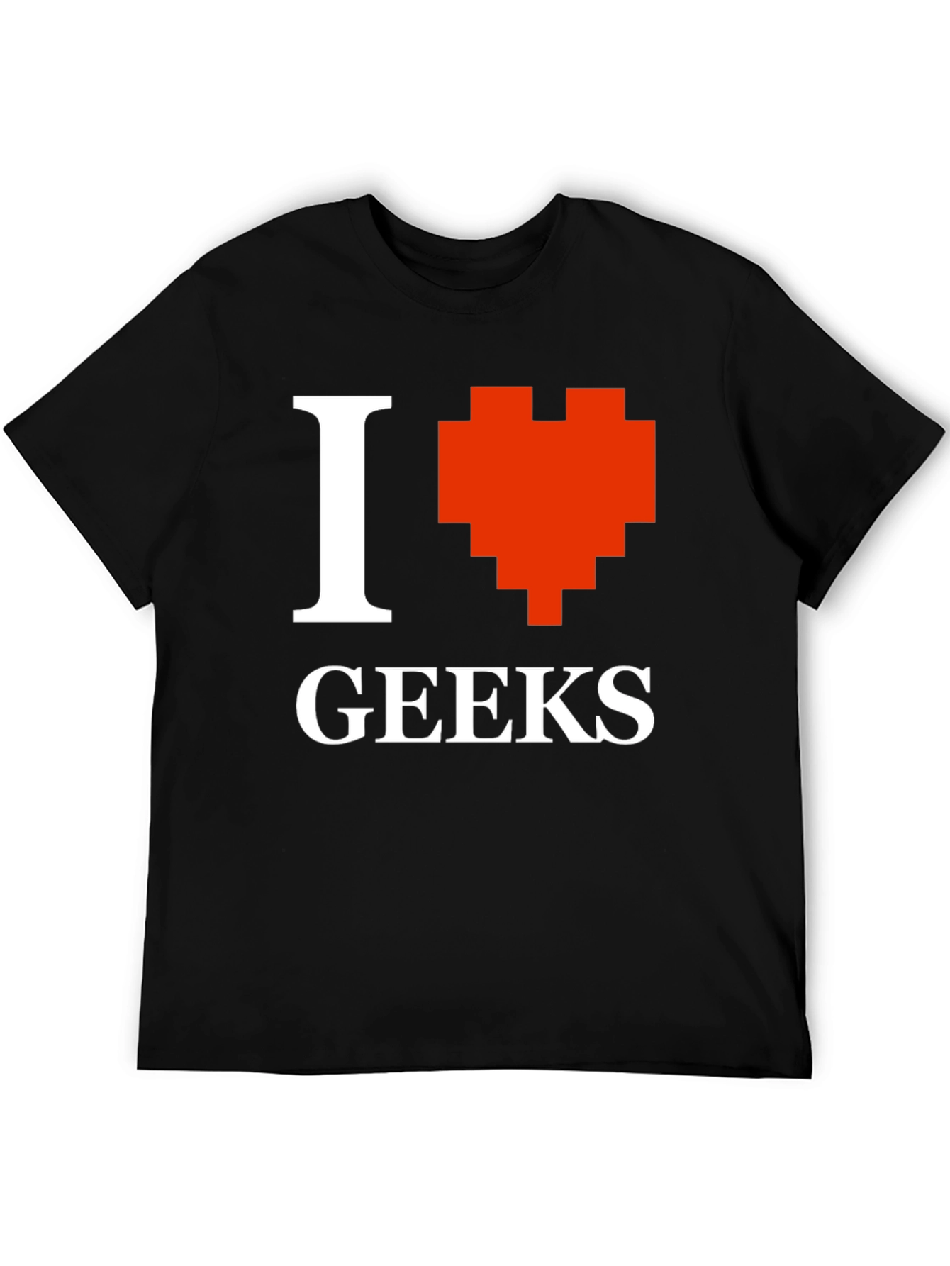 Camiseta Negra Amo a los Geeks Estilo Pixel Art