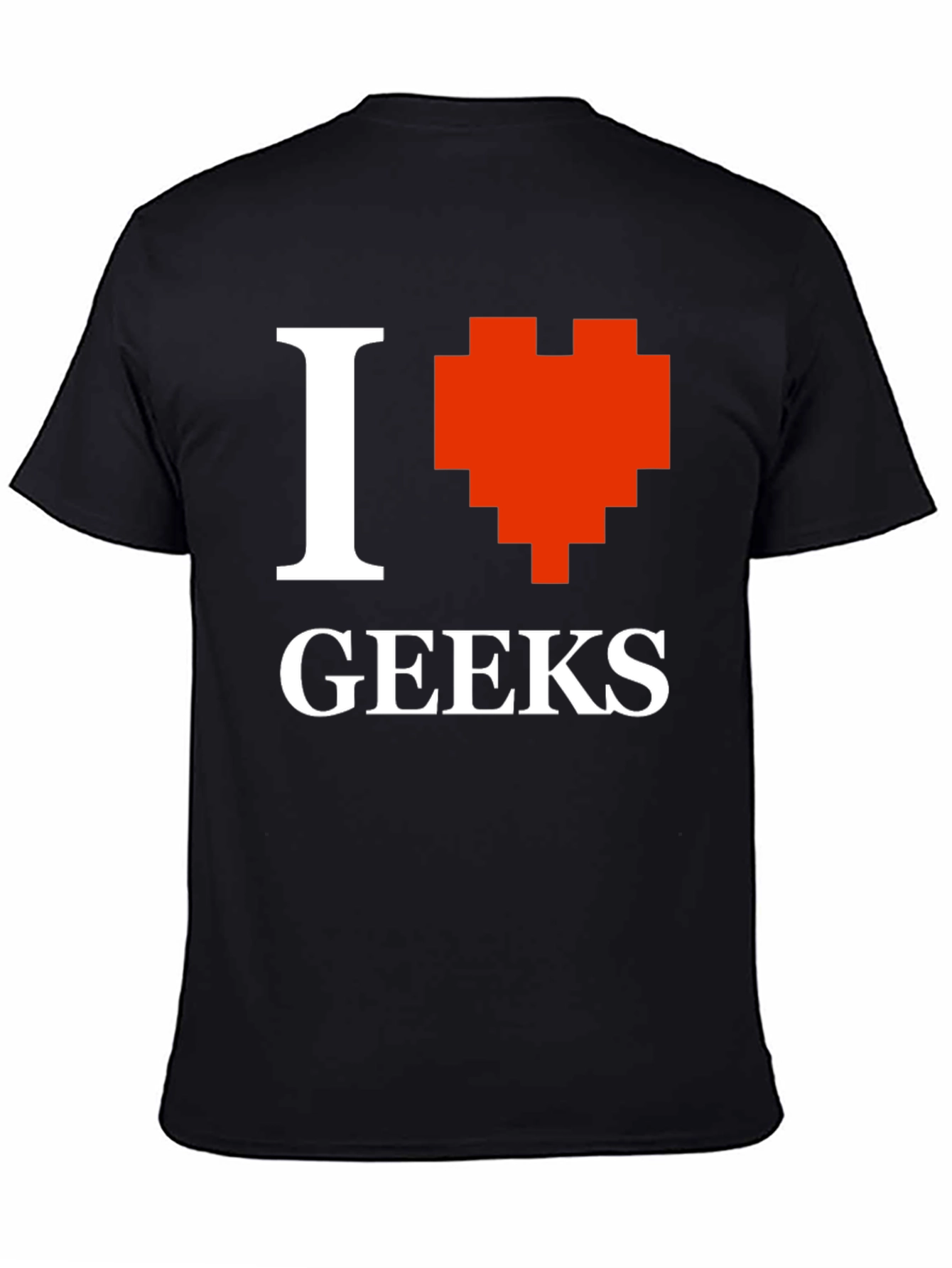 Camiseta Negra Amo a los Geeks Estilo Pixel Art