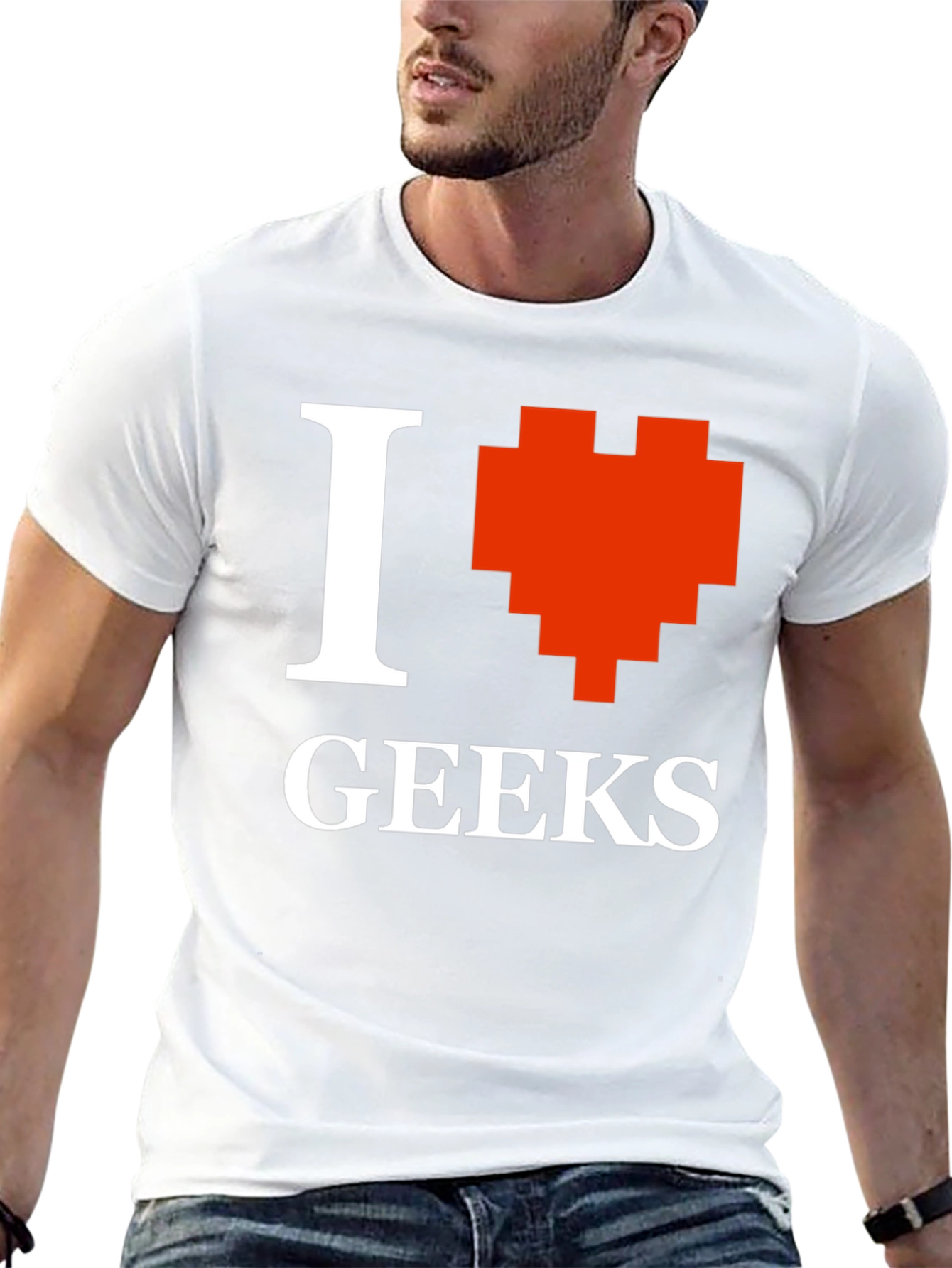 Camiseta Negra Amo a los Geeks Estilo Pixel Art