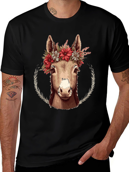 Camiseta Negra con Diseño de Burro Floral