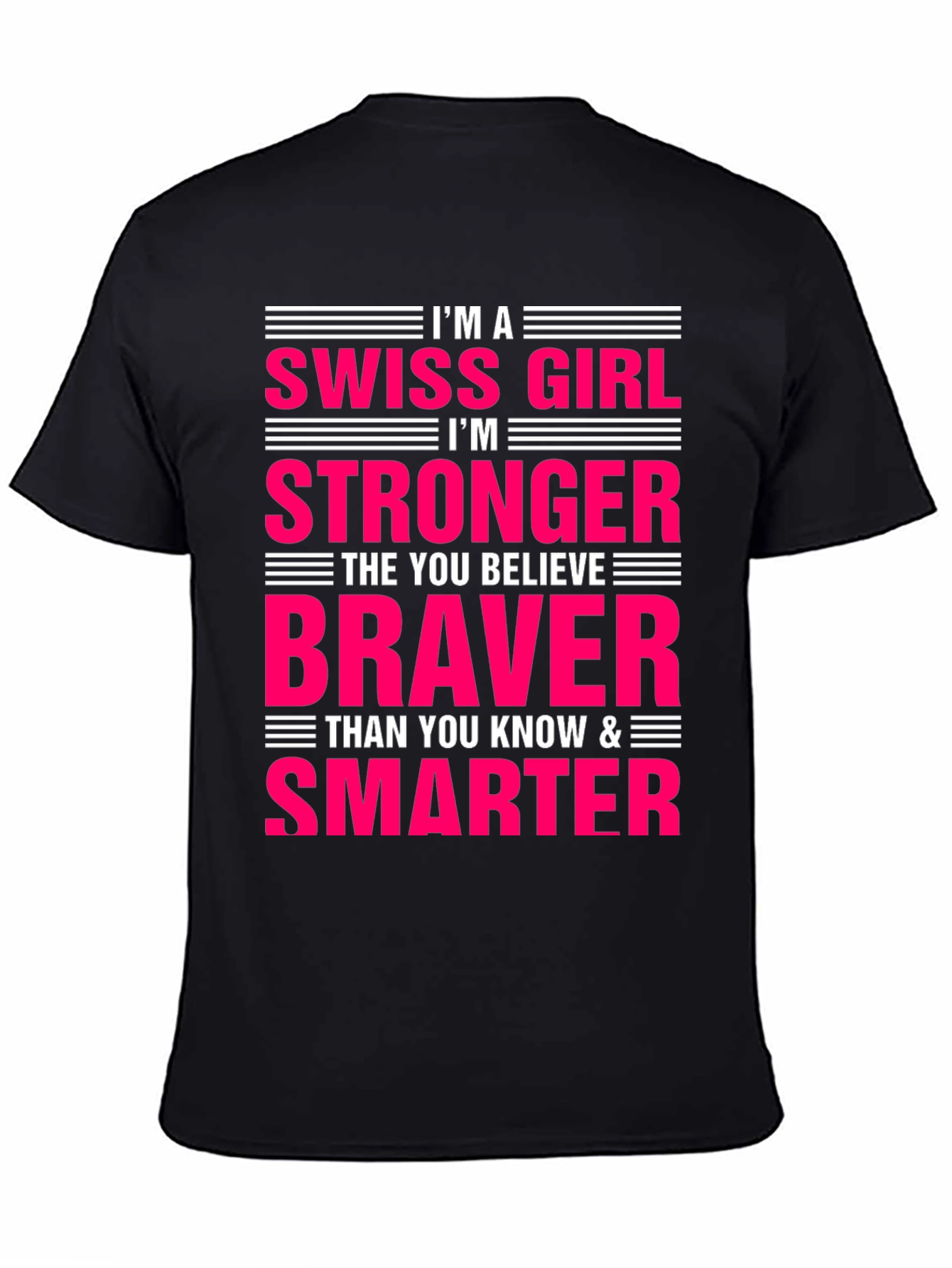Camiseta Chica Suiza: Fuerte Valiente Inteligente