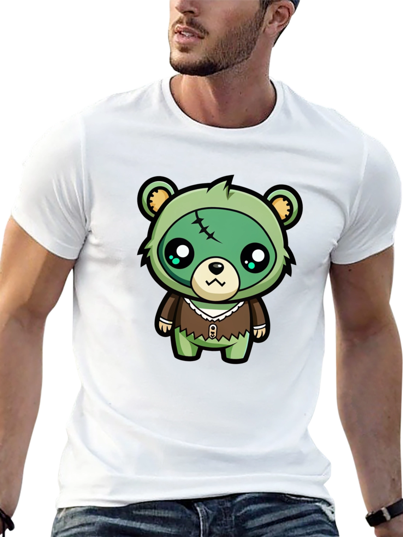 Camiseta Negra con Dibujo de Oso Zombie