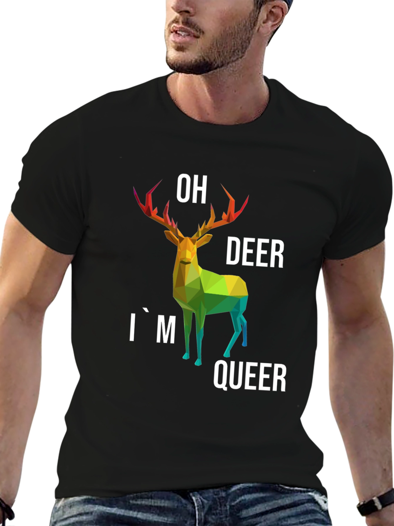 Camiseta Original con Ciervo Poligonal LGBTQ