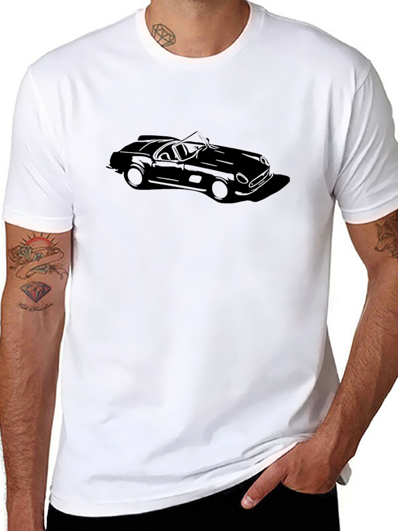Camiseta Negra Coche Clásico Estampado para Hombre