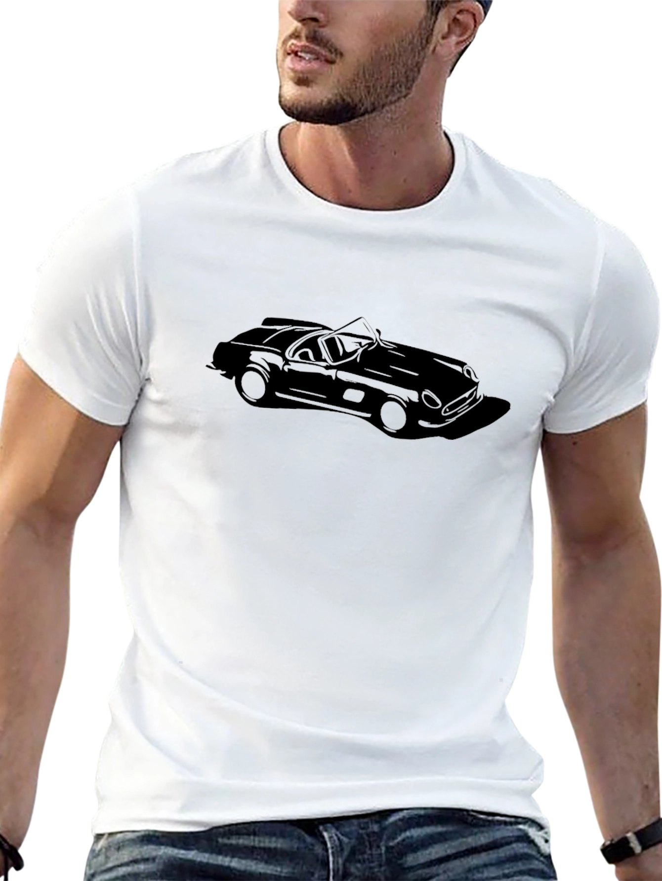 Camiseta Negra Coche Clásico Estampado para Hombre