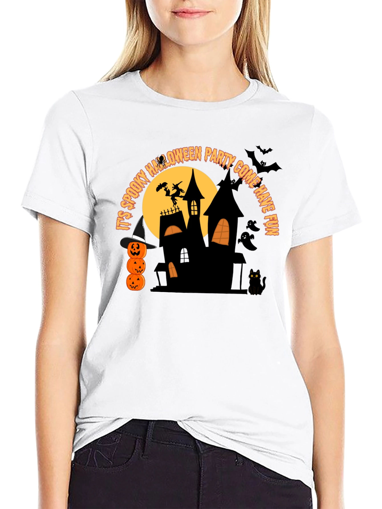 Camiseta Negra de Fiesta de Halloween Espeluznante