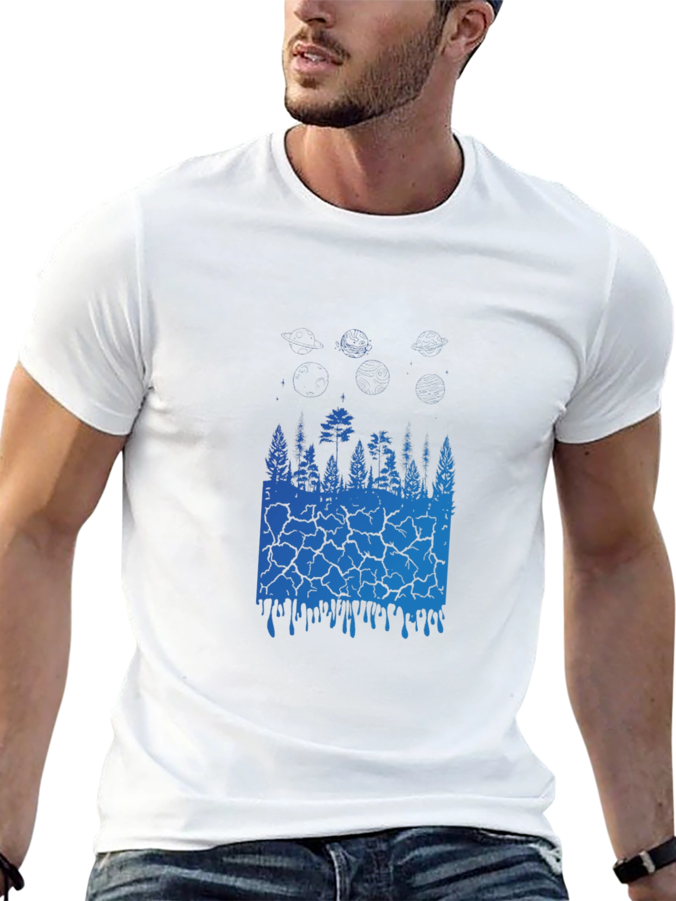 Camiseta Negra con Diseño Abstracto de Naturaleza Azul