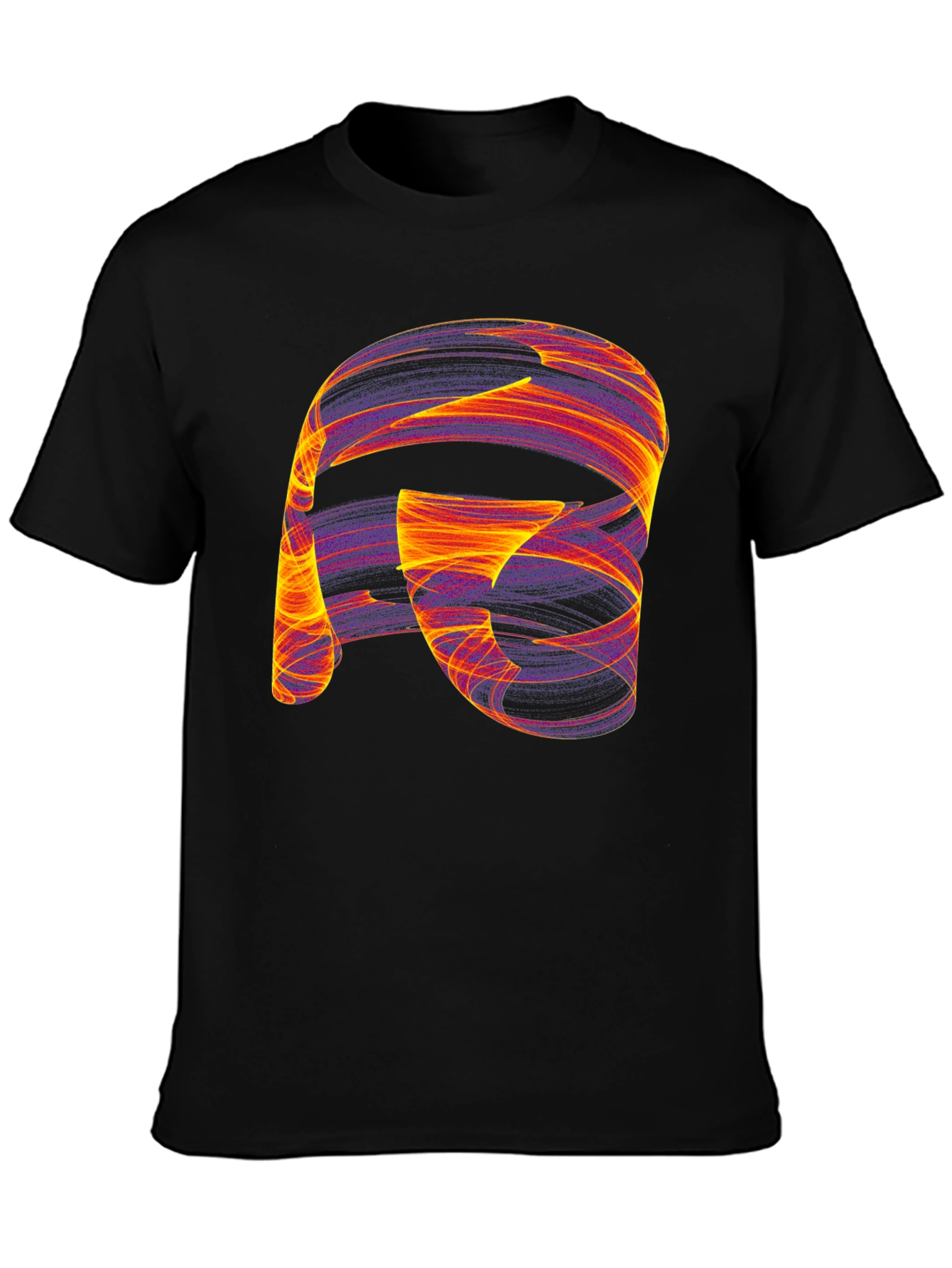 Camiseta Negra con Diseño Abstracto Naranja y Violeta