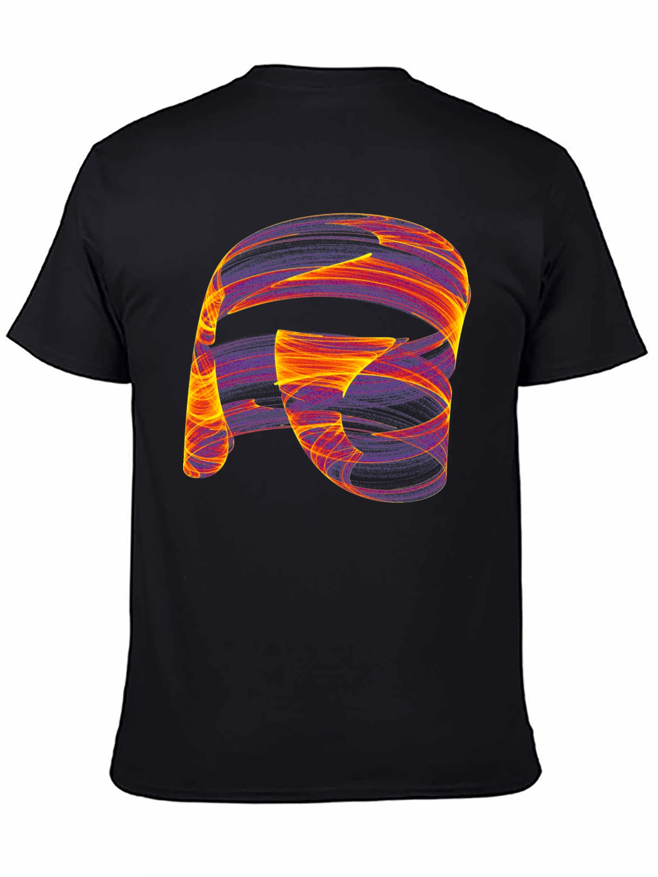 Camiseta Negra con Diseño Abstracto Naranja y Violeta
