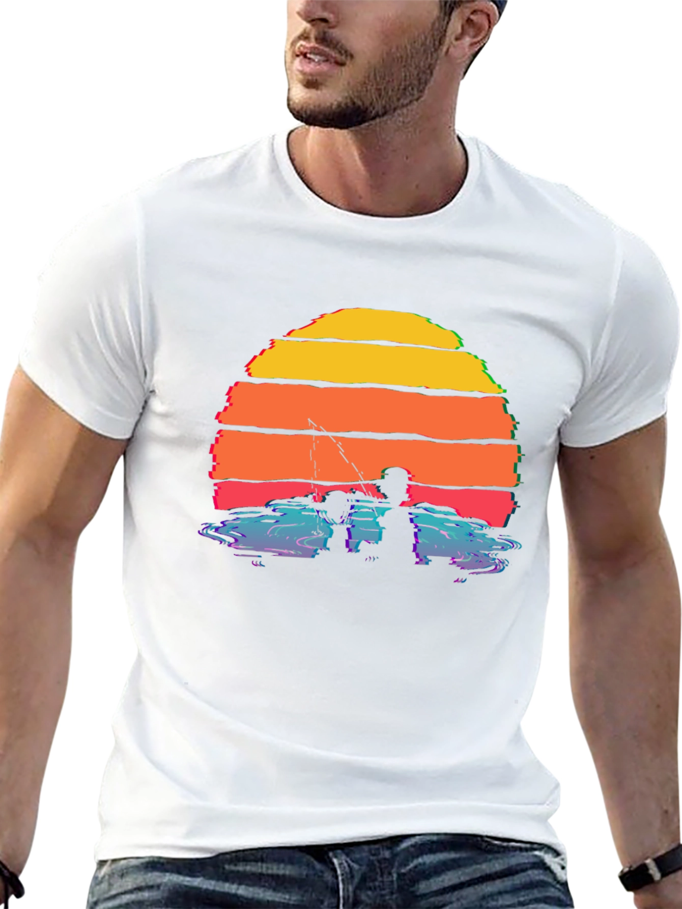 Camiseta Gráfica Atardecer Pesca para Hombre