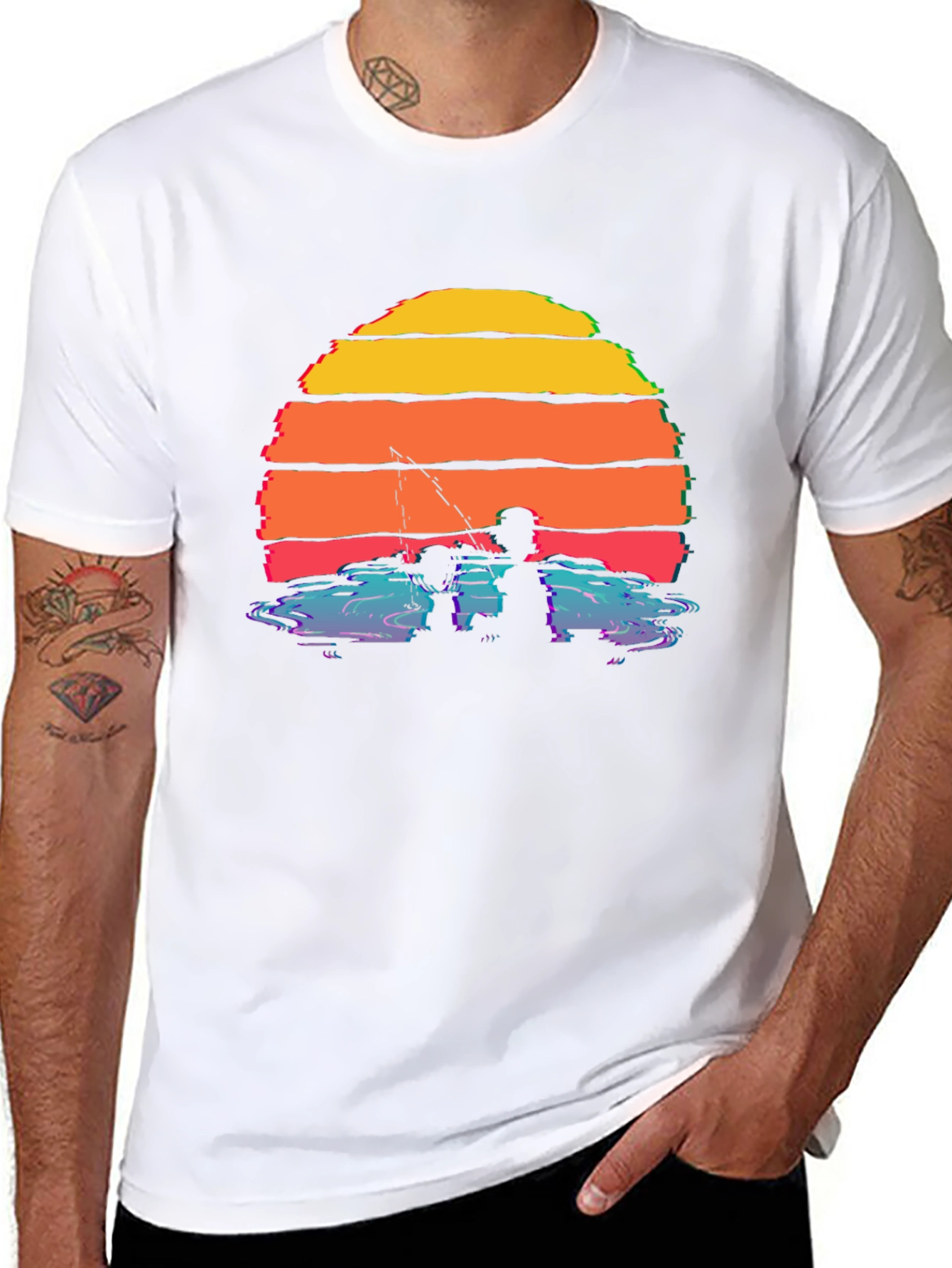 Camiseta Gráfica Atardecer Pesca para Hombre