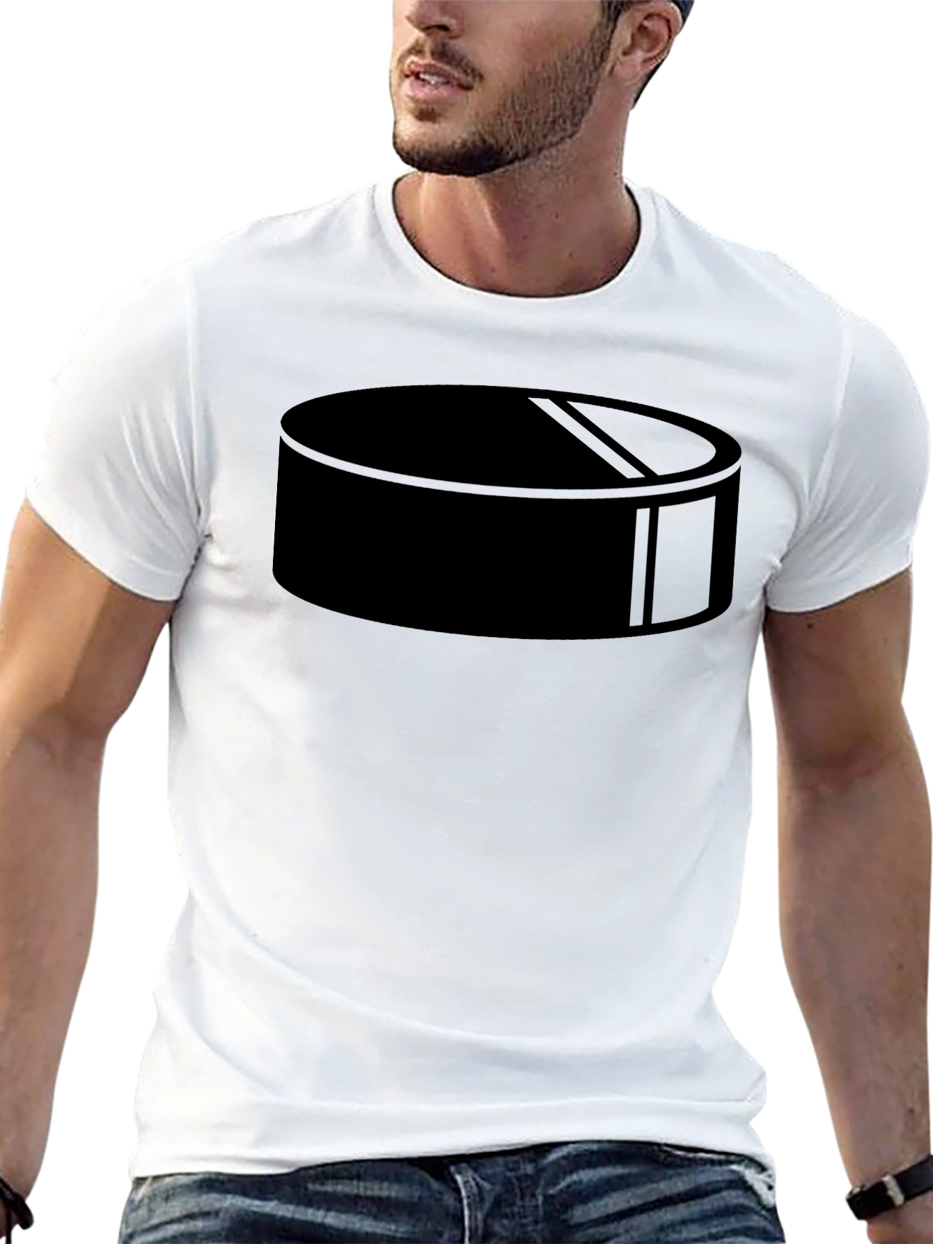 Camiseta Negra con Diseño de Disco de Hockey