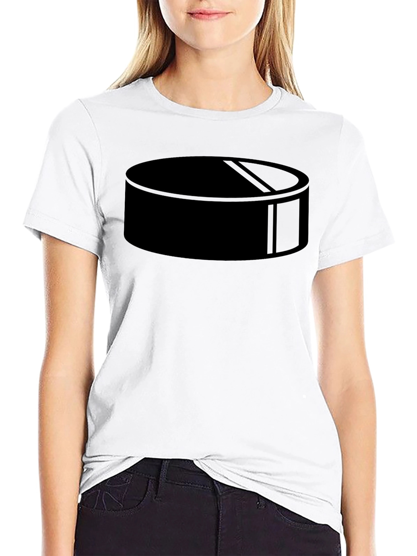 Camiseta Negra con Diseño de Disco de Hockey