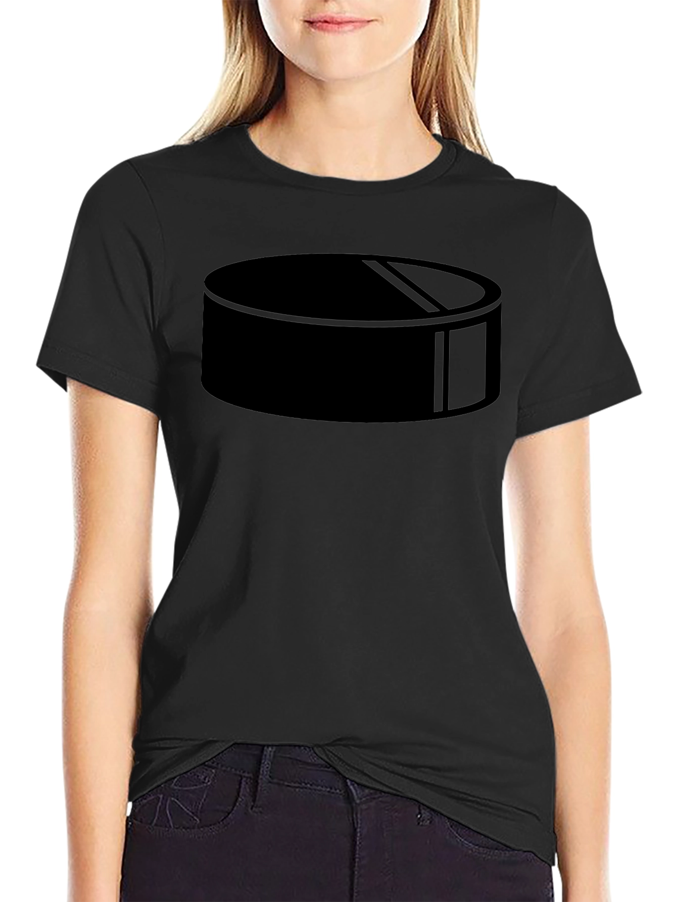 Camiseta Negra con Diseño de Disco de Hockey
