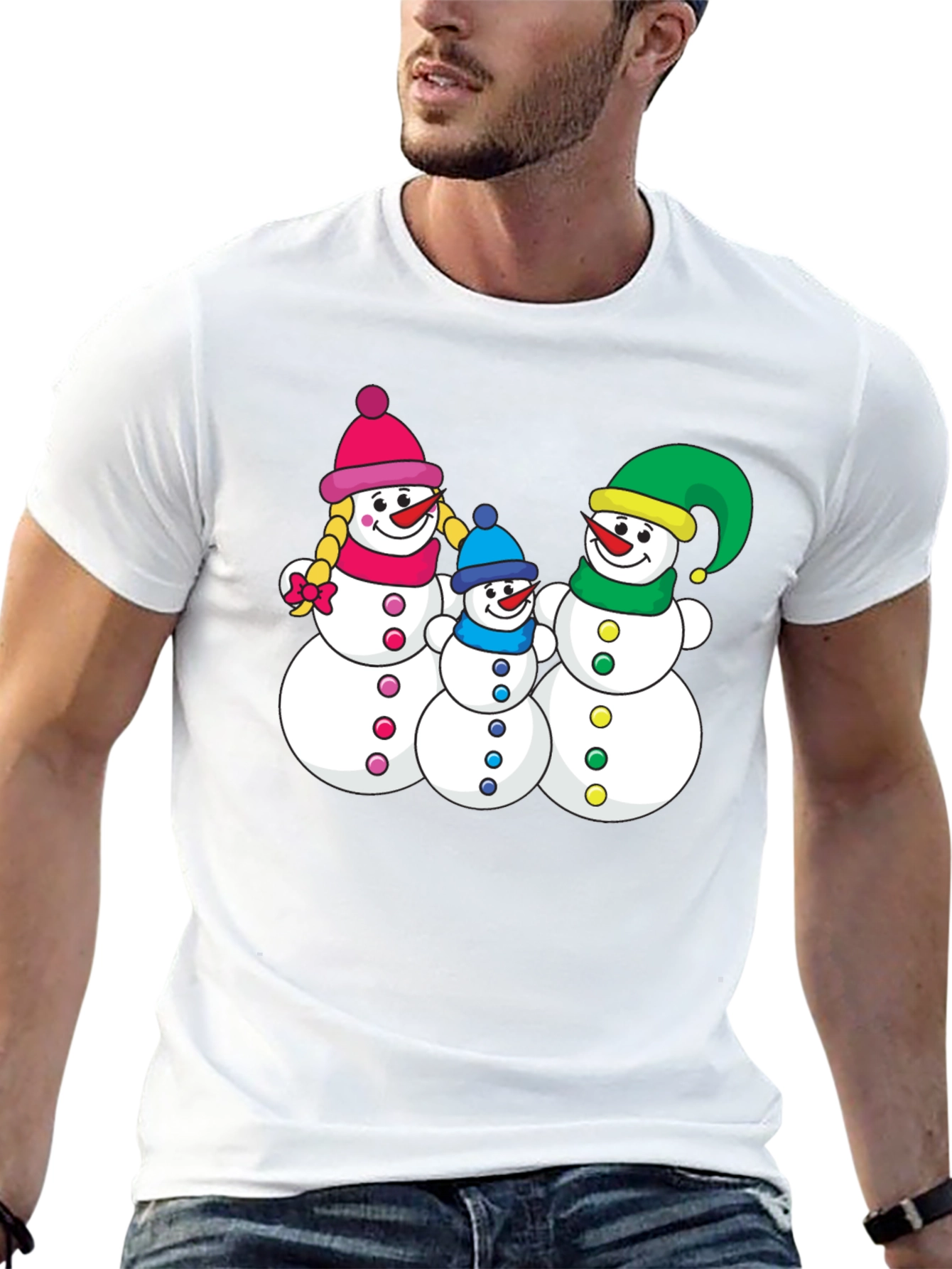 Snowman Family Black T-Shirt