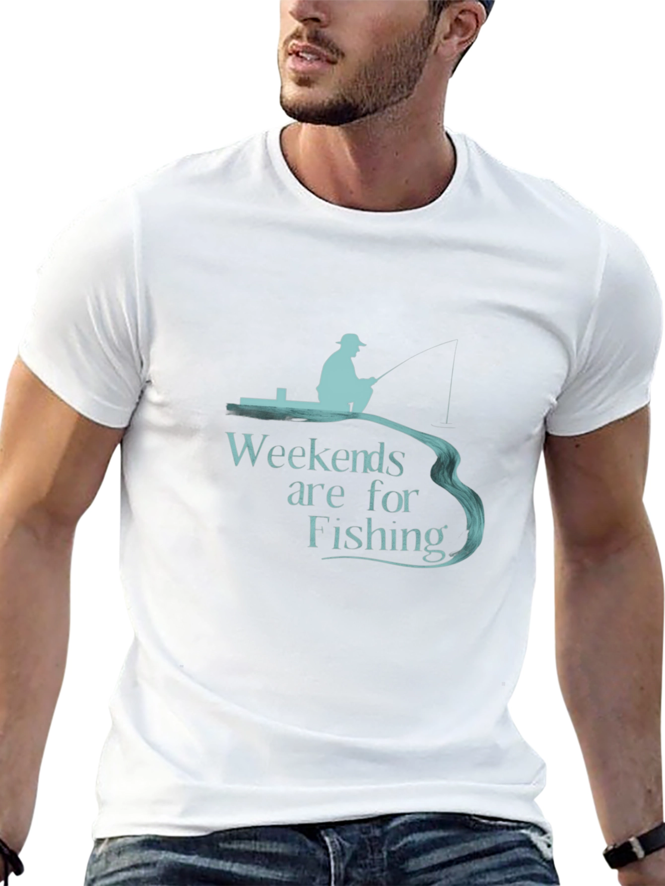 Camiseta Hombre Negra Weekends are for Fishing