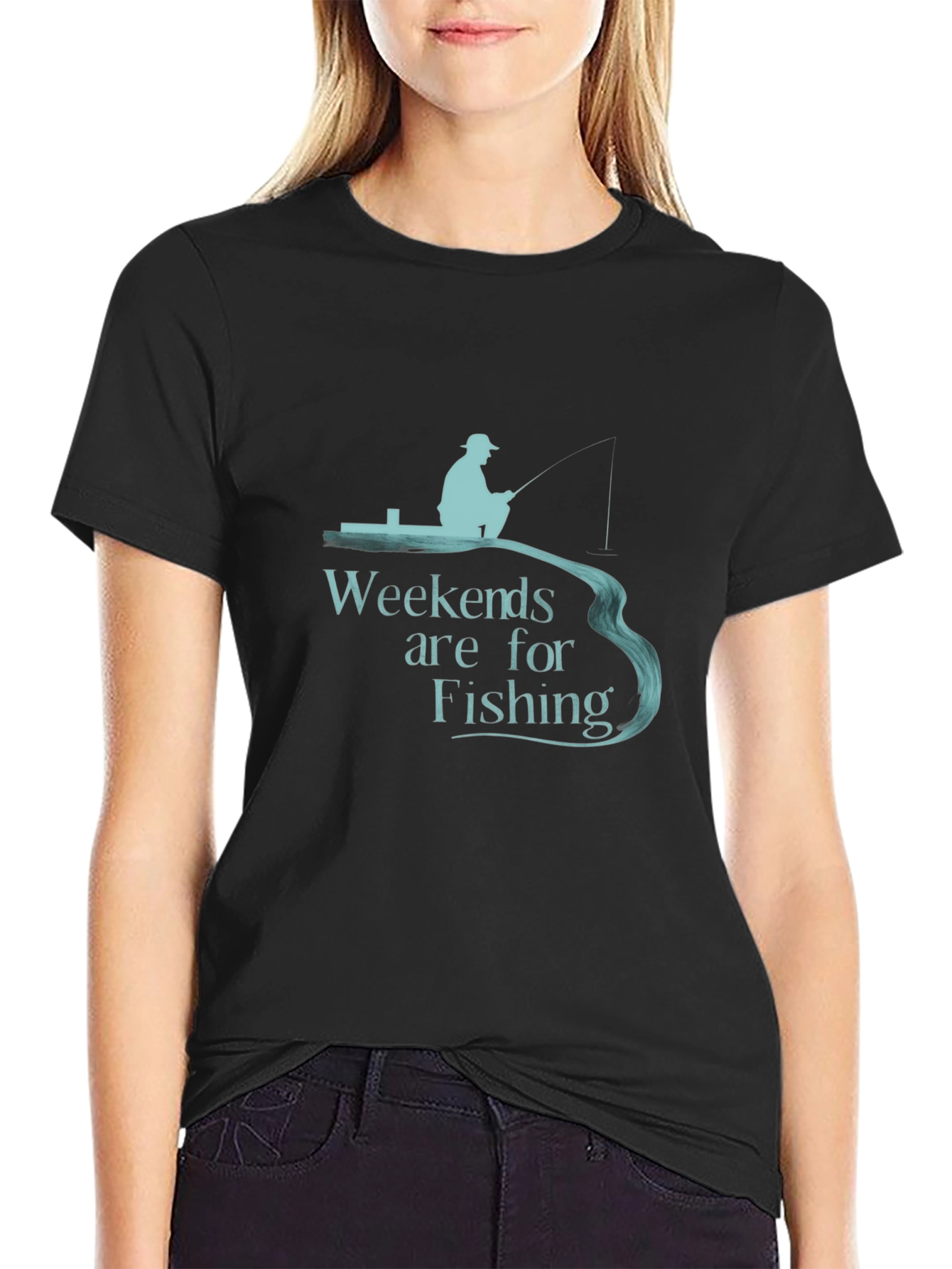 Camiseta Hombre Negra Weekends are for Fishing