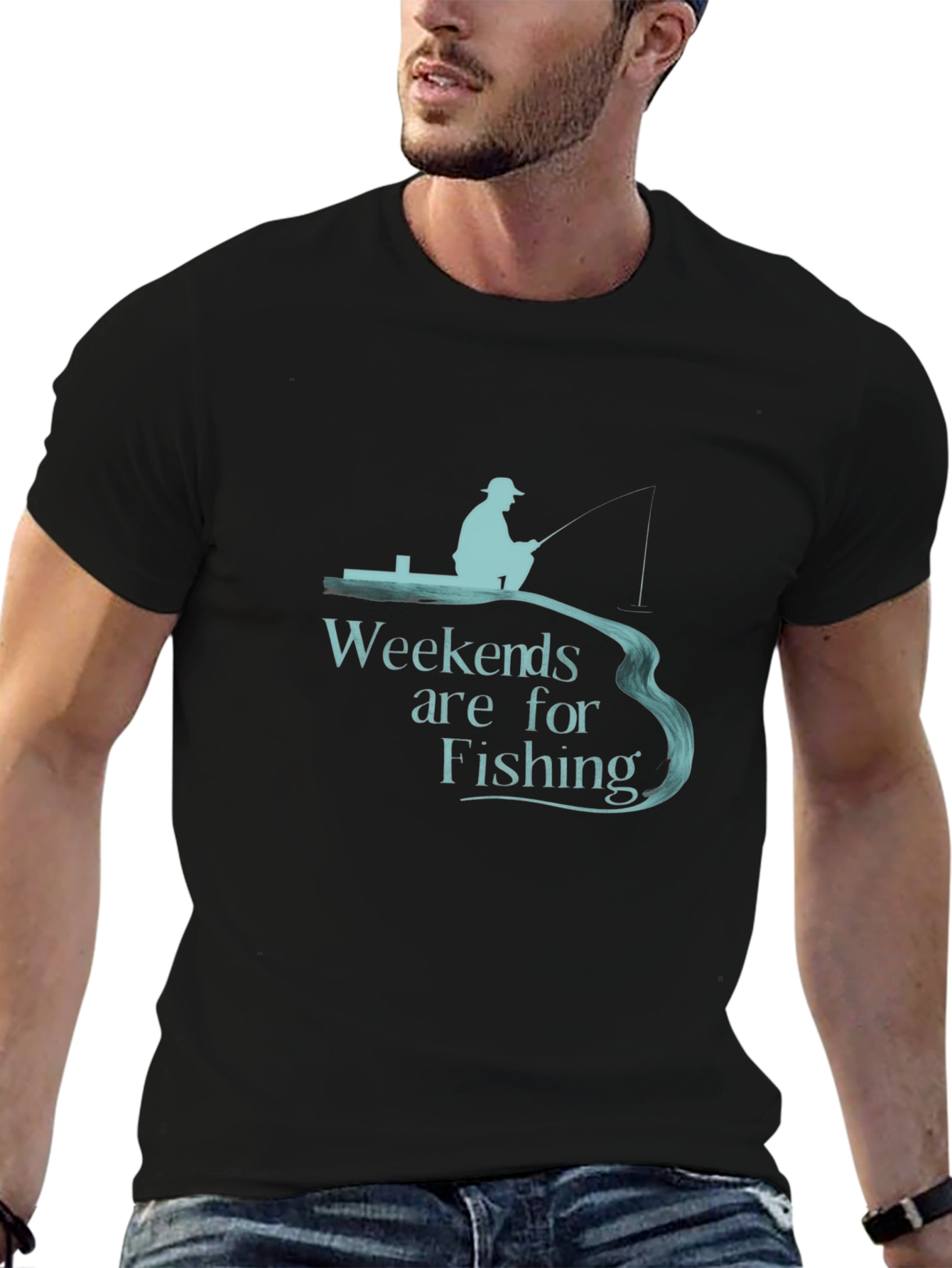 Camiseta Hombre Negra Weekends are for Fishing